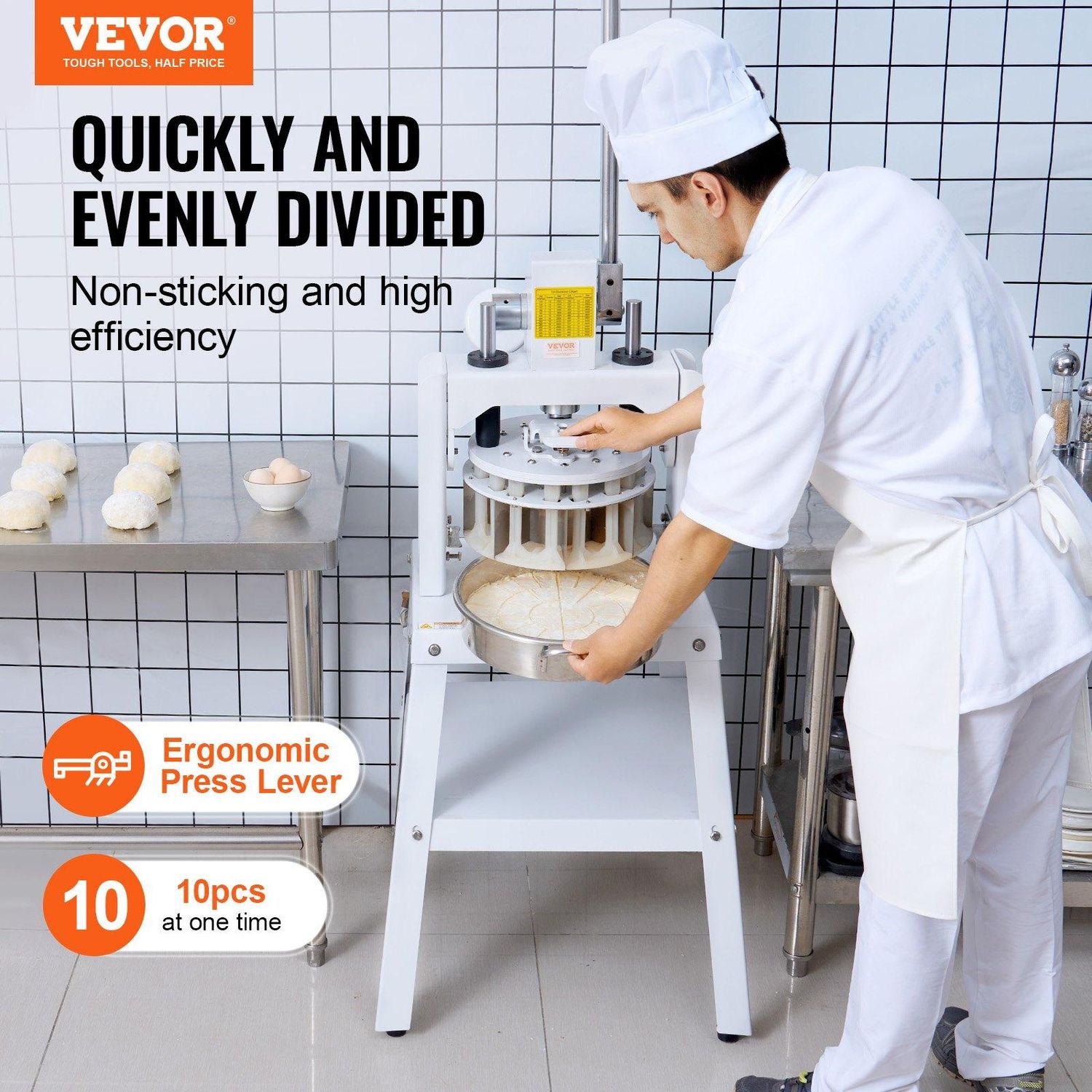 VEVOR Dough Divider Rounder, 10PCS Manual Dough Equal Divider Machine, 4.23oz, Number of Sections: 10 Pieces