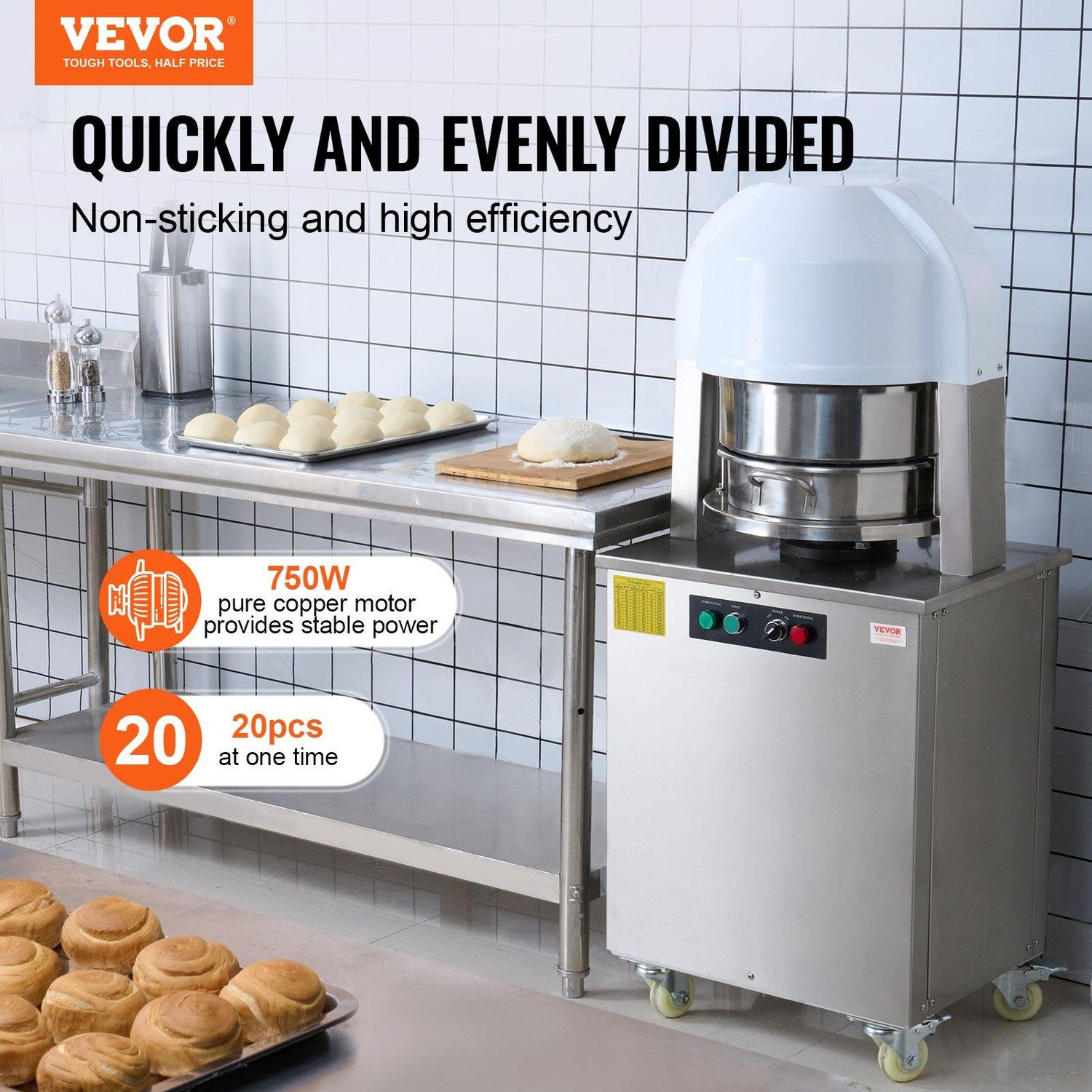 VEVOR Electric Dough Divider Rounder, 20PCS Automatic Dough Ball Cutting Making, Number of Sections: 20 pcs