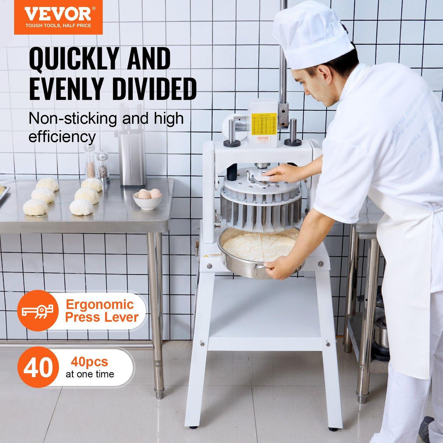 VEVOR Dough Divider Rounder, 40PCS Manual Dough Equal Divider Machine, 1.06oz, Number of Sections: 40 Pieces