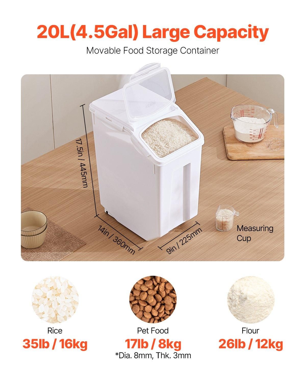 VEVOR Rice Storage Container, 4.5Gallon/20L Capacity Large Dog Food Dispenser, Capacity: 20 L