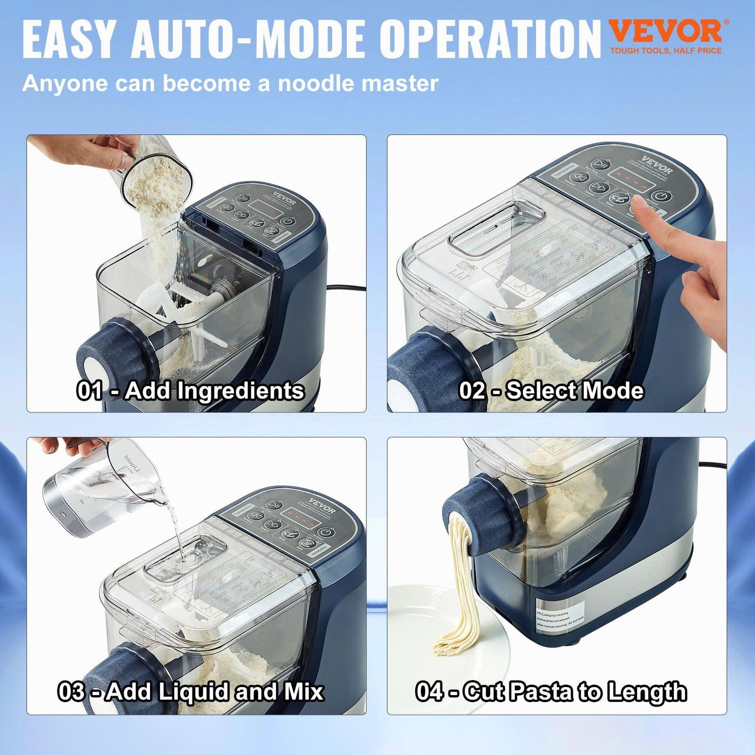 VEVOR Electric Pasta Maker, 150W Automatic Noodle Maker Machine with 8 Pasta, Color: Blue