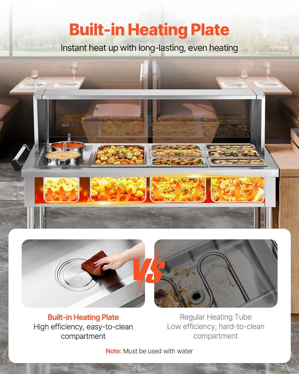 VEVOR Commercial Food Warmer, 7 Pans + 2 Pots Electric Steam Table, 1800W