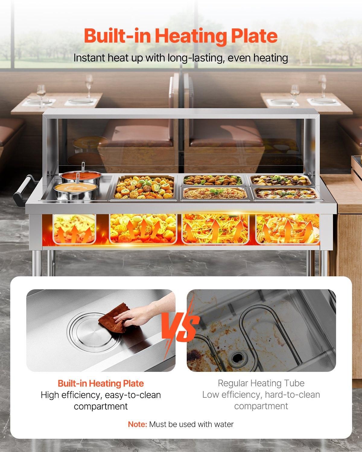 VEVOR Commercial Food Warmer, 5 Pans + 2 Pots Electric Steam Table, 1800W