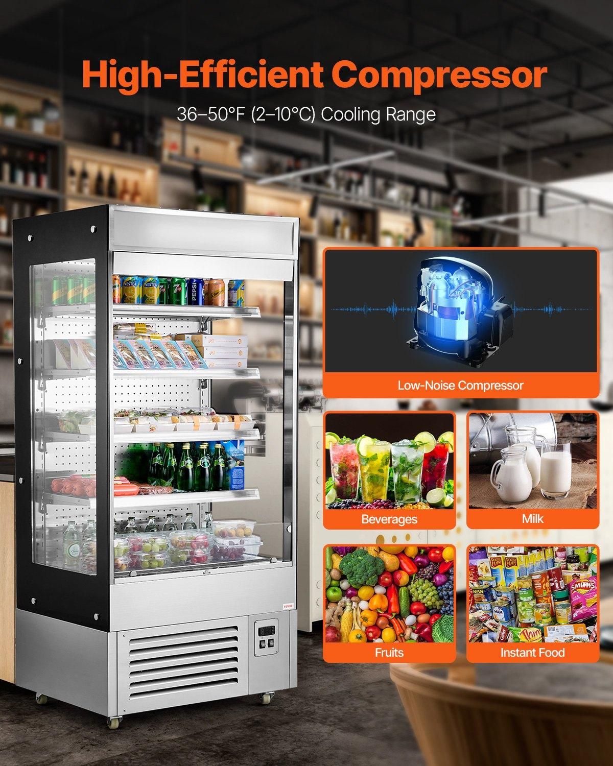 VEVOR Open Air Merchandiser, 4-Tier Shelving Commercial Refrigerator, Grab and, Capacity: 18.4 cu ft