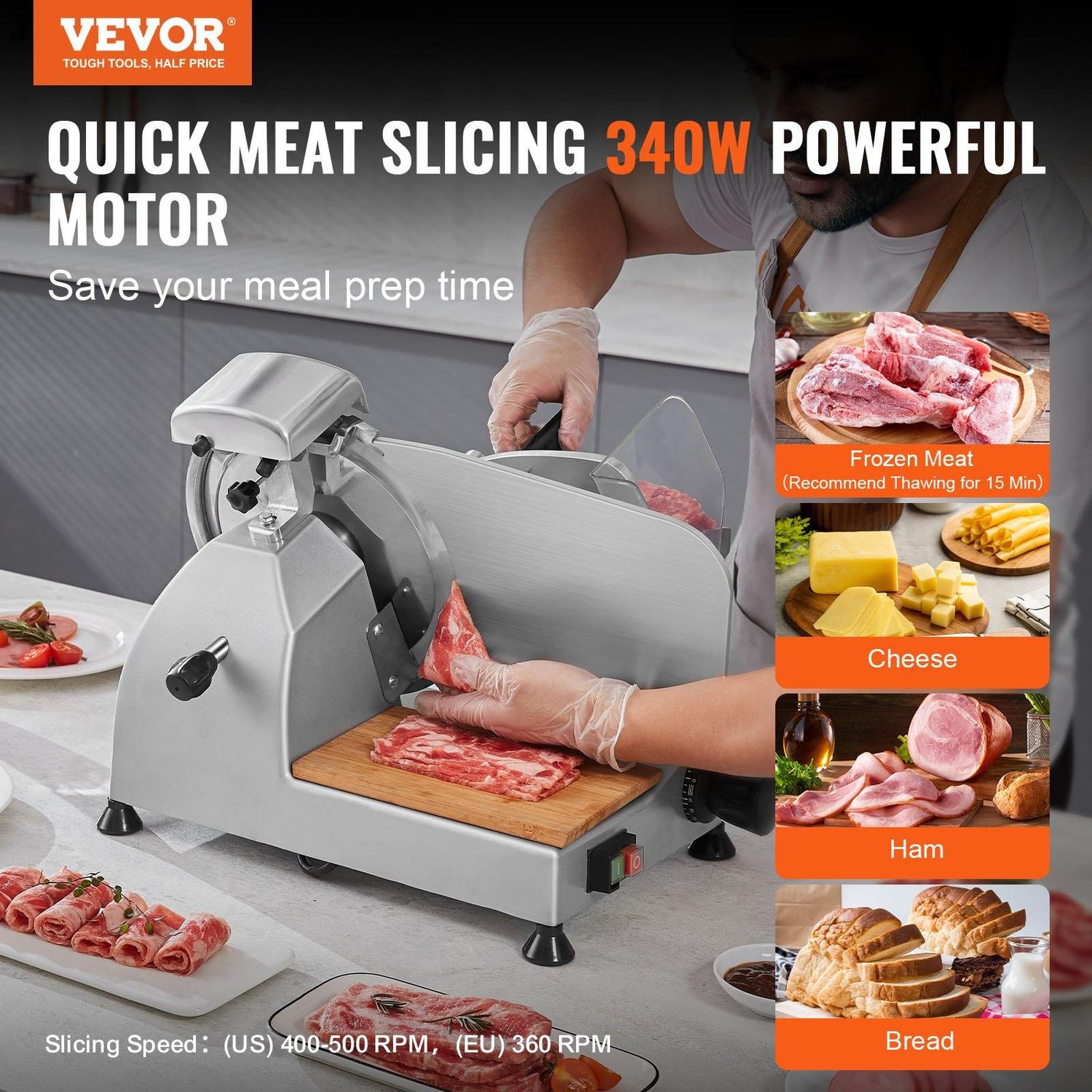 VEVOR Meat Slicer, 340W Electric Deli Food Slicer with 10&quot; SUS420 Stainless, Style: Commercial Semi-Automatic