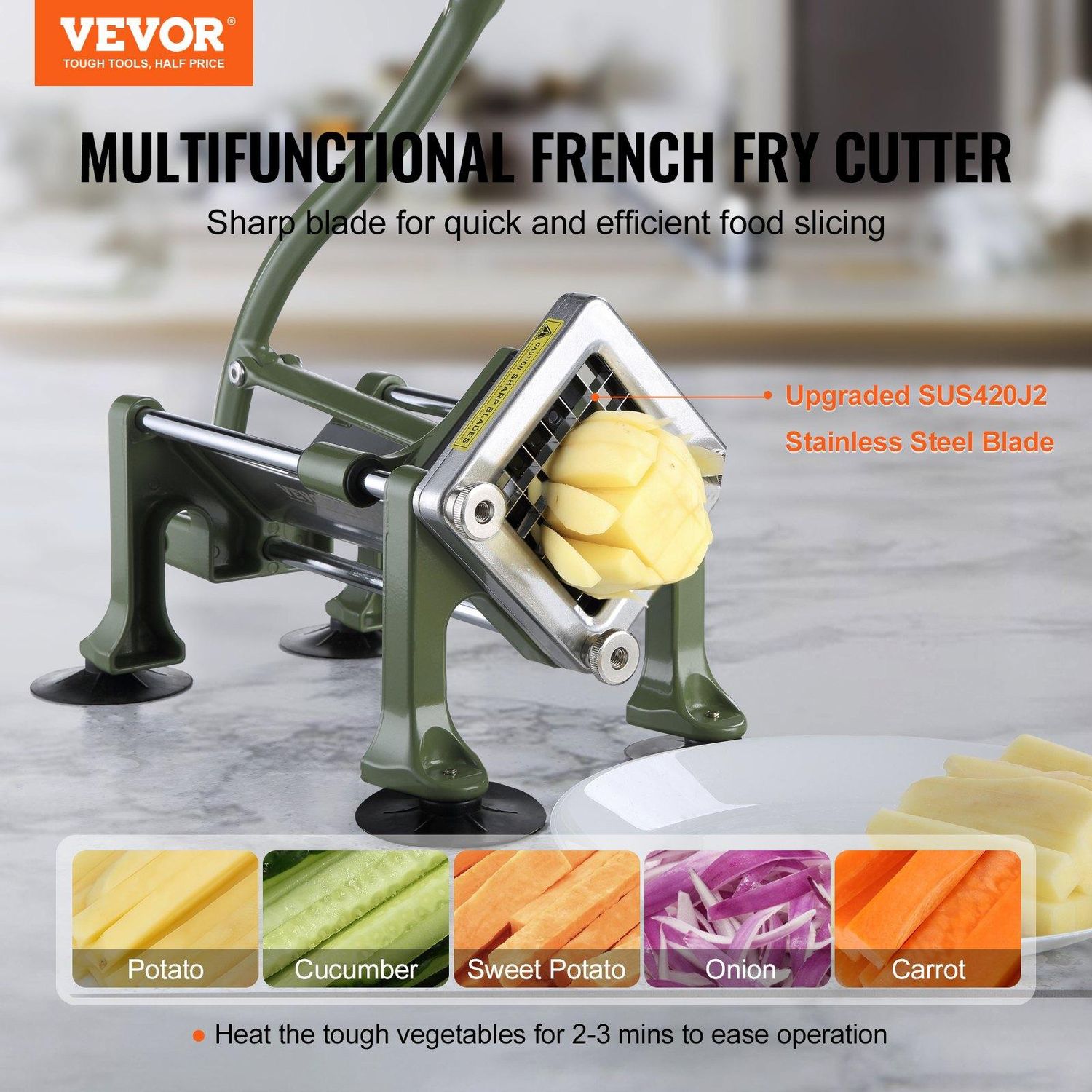 VEVOR French Fry Cutter, Potato Slicer with 1/2-Inch Stainless Steel Blade, Slice Thickness: 1/2 inch