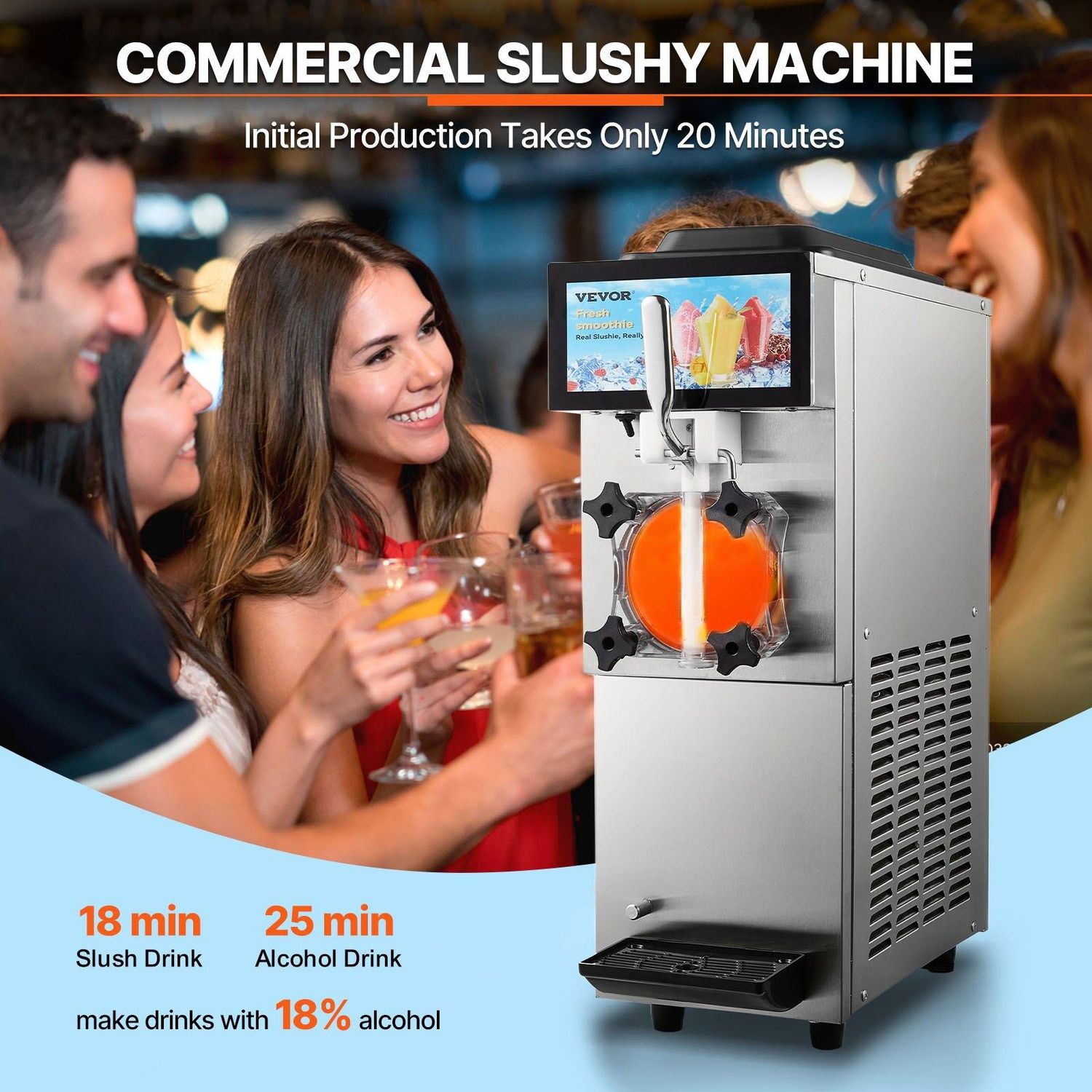 VEVOR Commercial Slushy Machine, 12L / 3.17 Gal Single Tank, Cool and Freeze