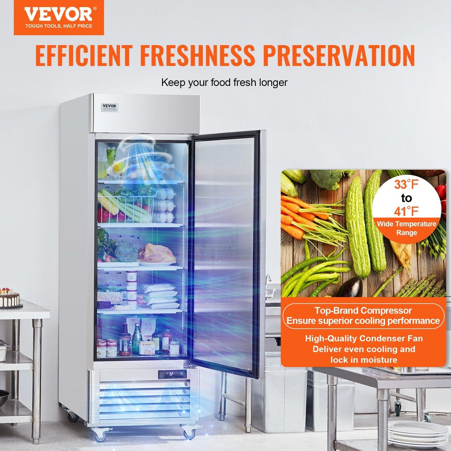 VEVOR Commercial Refrigerator 19.32 Cu.ft, Reach In 27&quot; W Upright Refrigerator