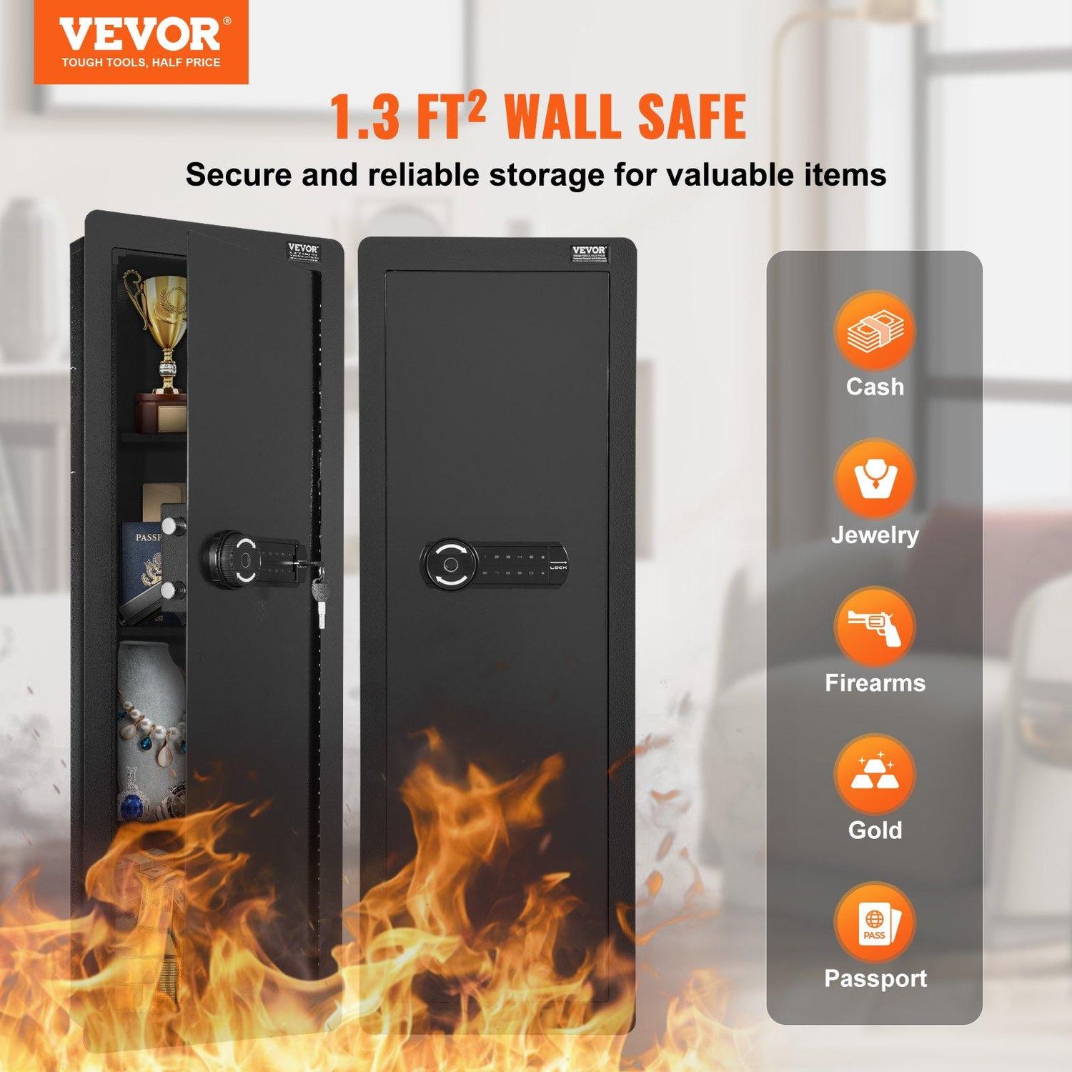 VEVOR 42.91&quot; Tall Wall Gun Safe, 4-Tier Hidden Gun Safe with Keypad