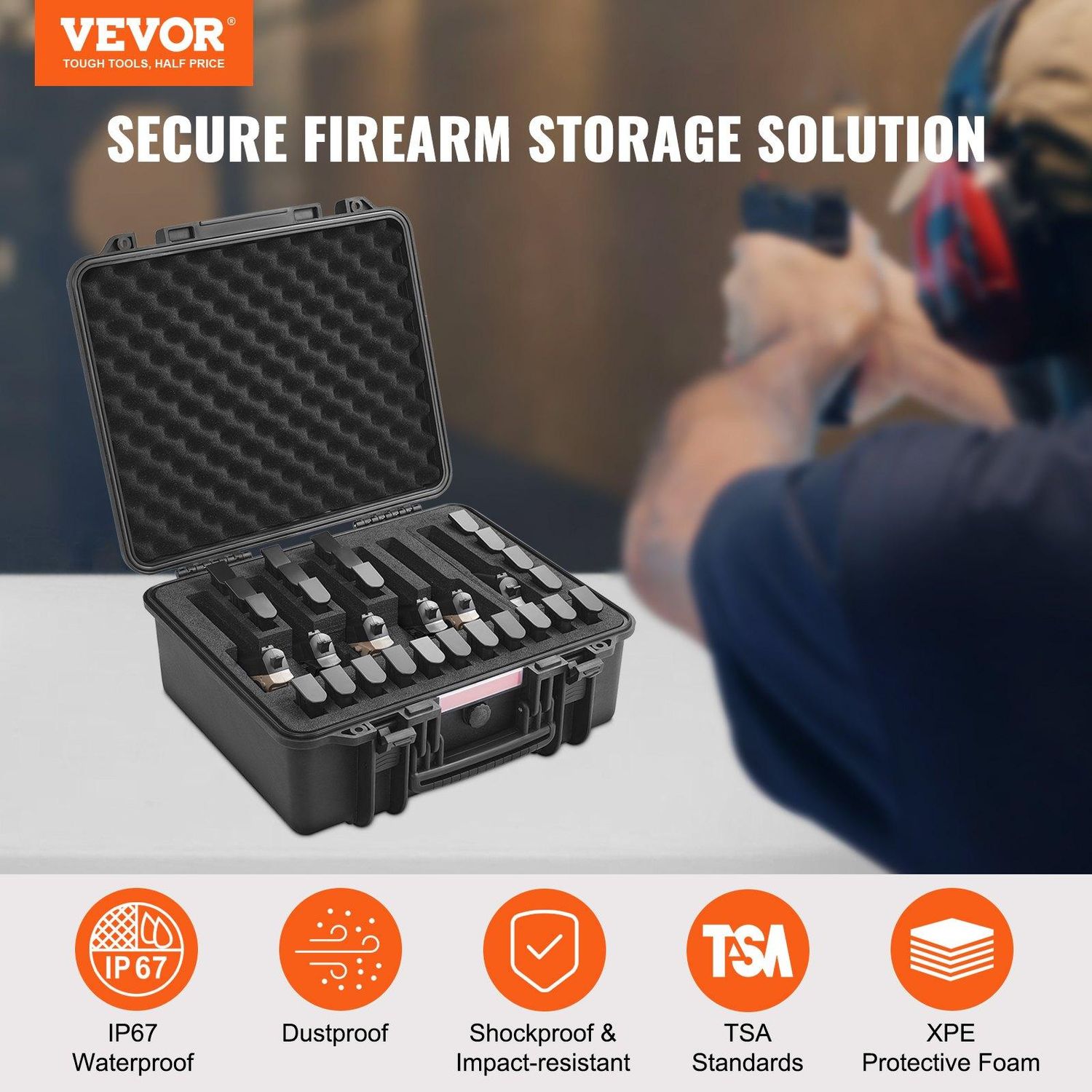 VEVOR Hard Pistol Cases with Pre-cut PU Foam, Waterproof &amp; Dustproof Hard Gun
