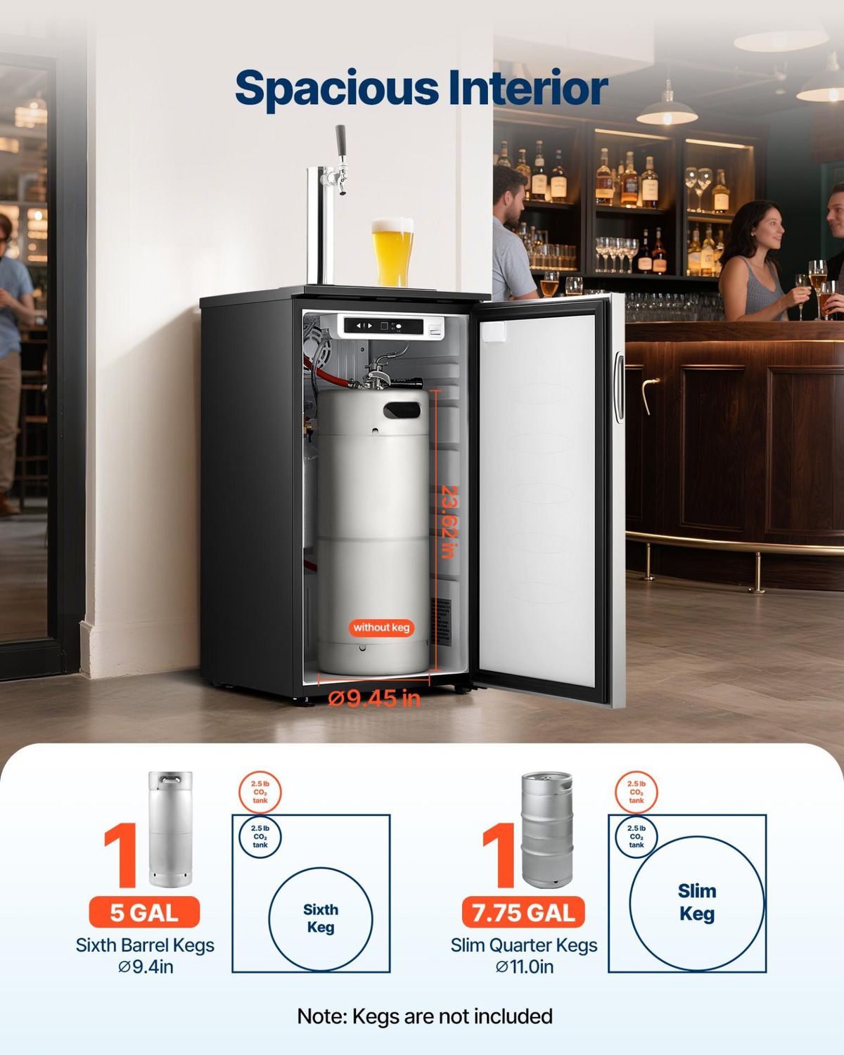 VEVOR Beer Kegerator, Single Tap Commercial Draft Beer Dispenser for D system, Number of Faucets Included: Single Faucet