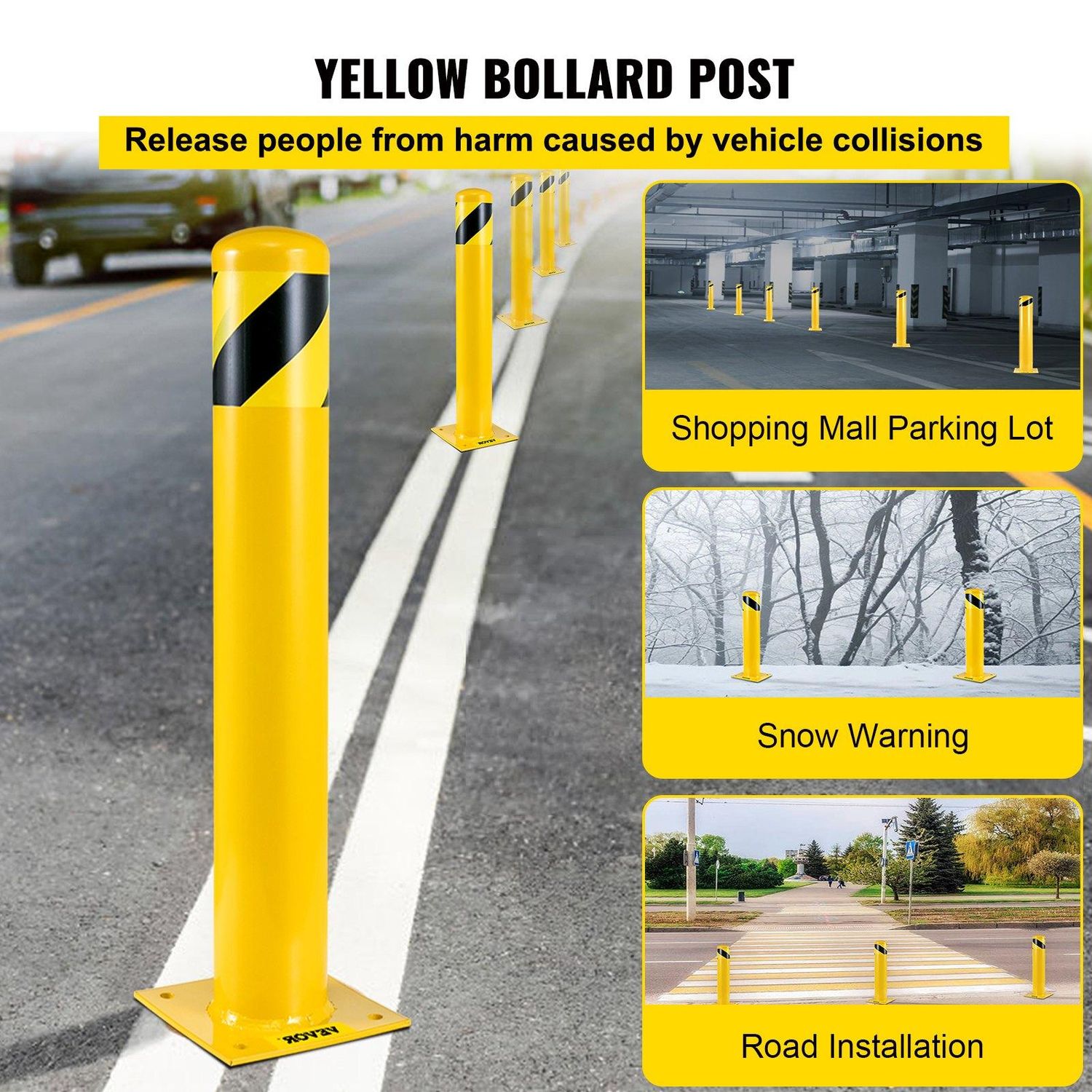 VEVOR Safety Bollard, 36 Inch Height Bollard Post, 5.5 Inch Diameter Steel Pipe
