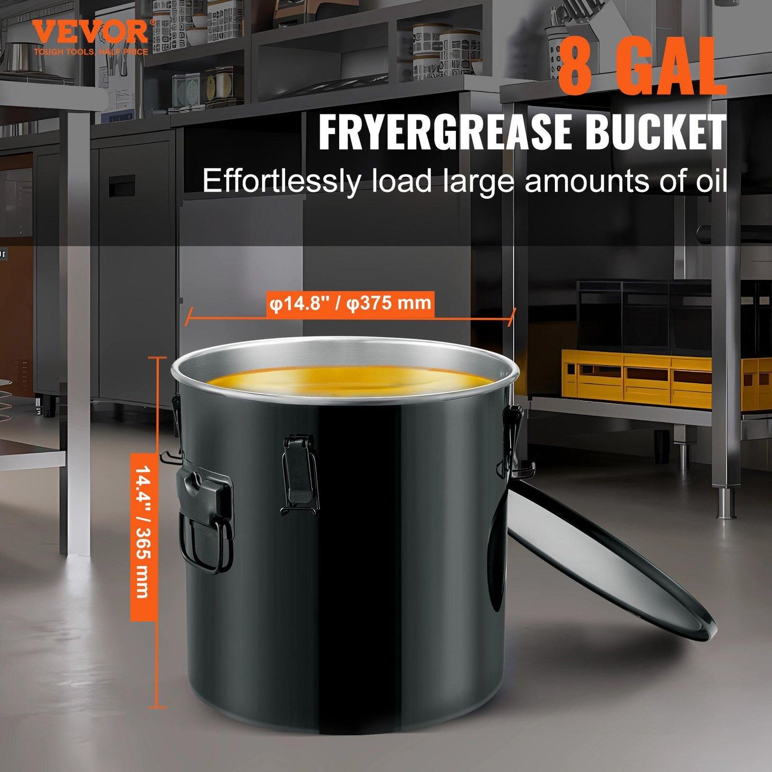 VEVOR Fryer Grease Bucket, 8 Gal Oil Disposal Caddy Stainless Steel Fryer Oil