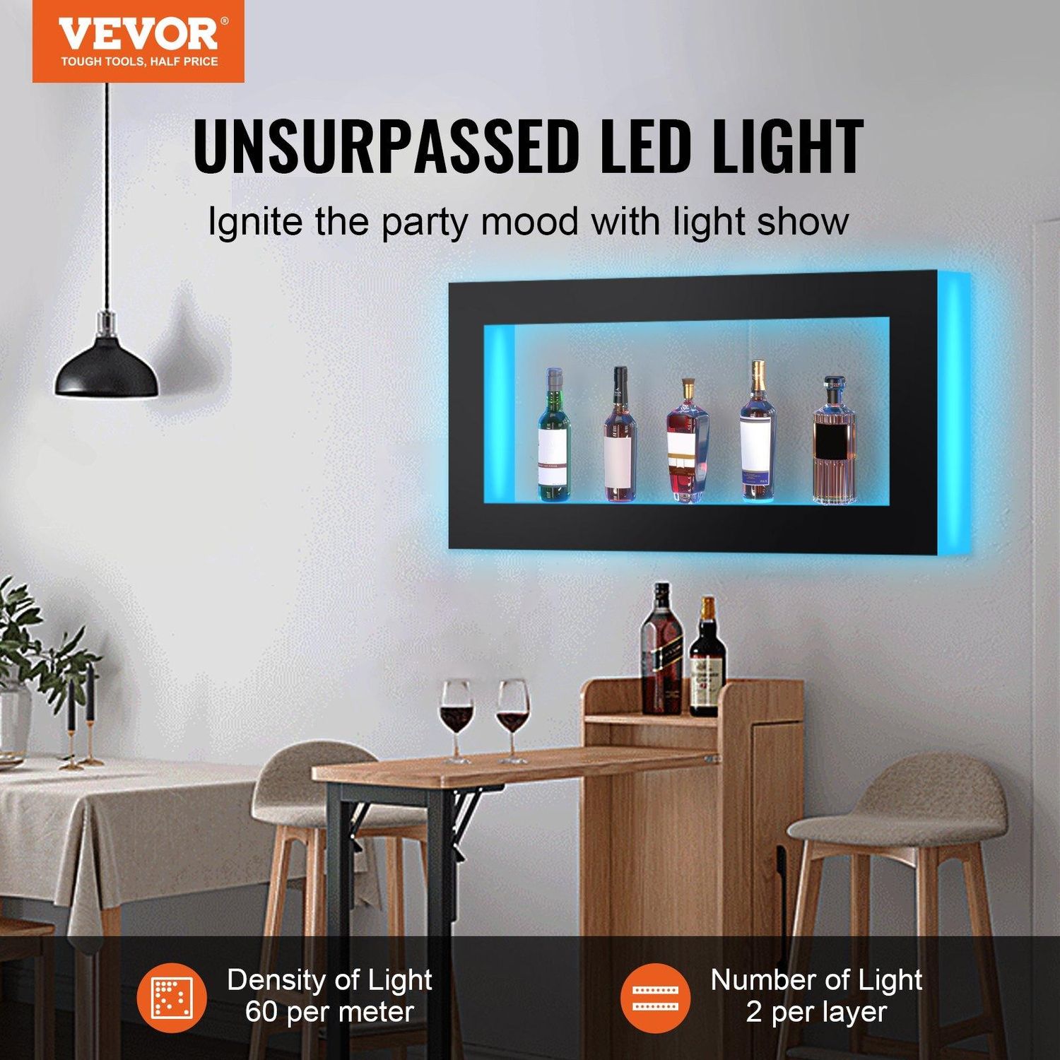 VEVOR LED Lighted Liquor Bottle Display Bar Shelf RF &amp; App Control 48&quot; Square