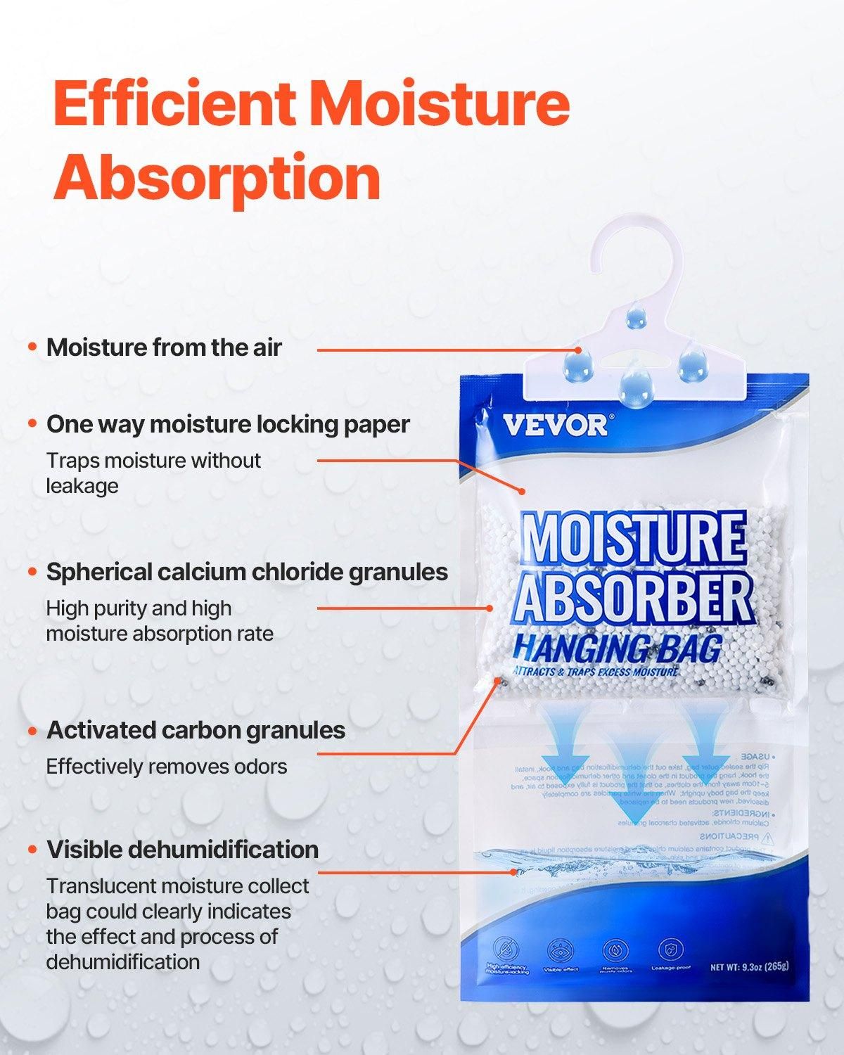VEVOR Hanging Moisture Absorber, 9.3 oz Hanging Closet Dehumidifier Bags(10