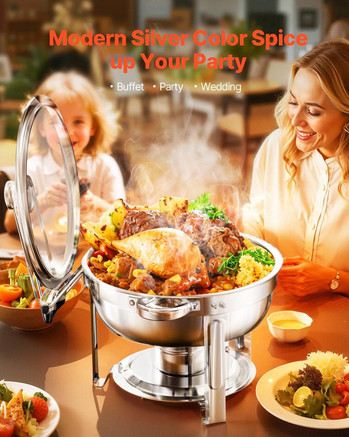 VEVOR Chafing Dish Buffet Set, 5 Qt 4 Pack, Stainless Steel Chafer with 4 Full