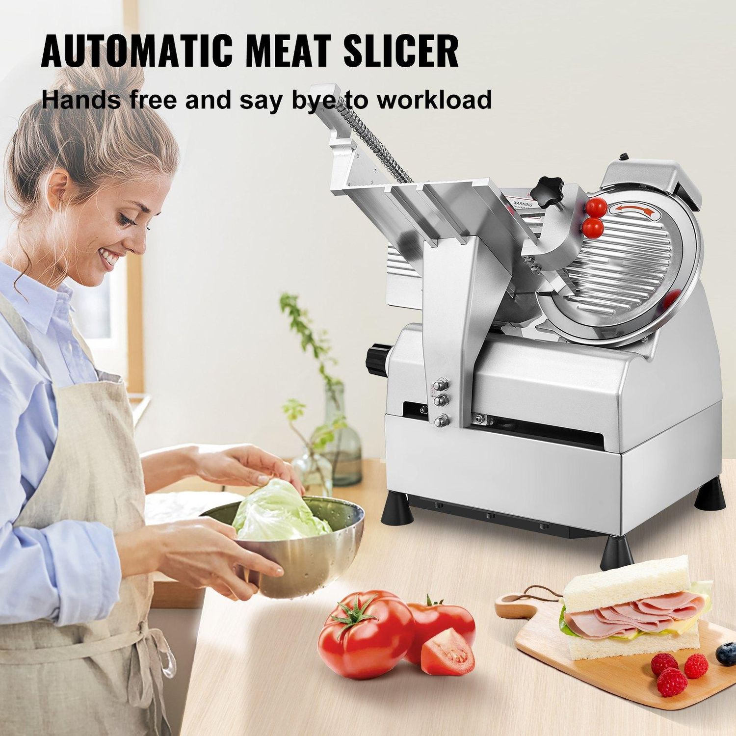 VEVOR Automatic Meat Slicer, 540W Deli Slicer, 2 PCS 10&quot; Stainless Steel