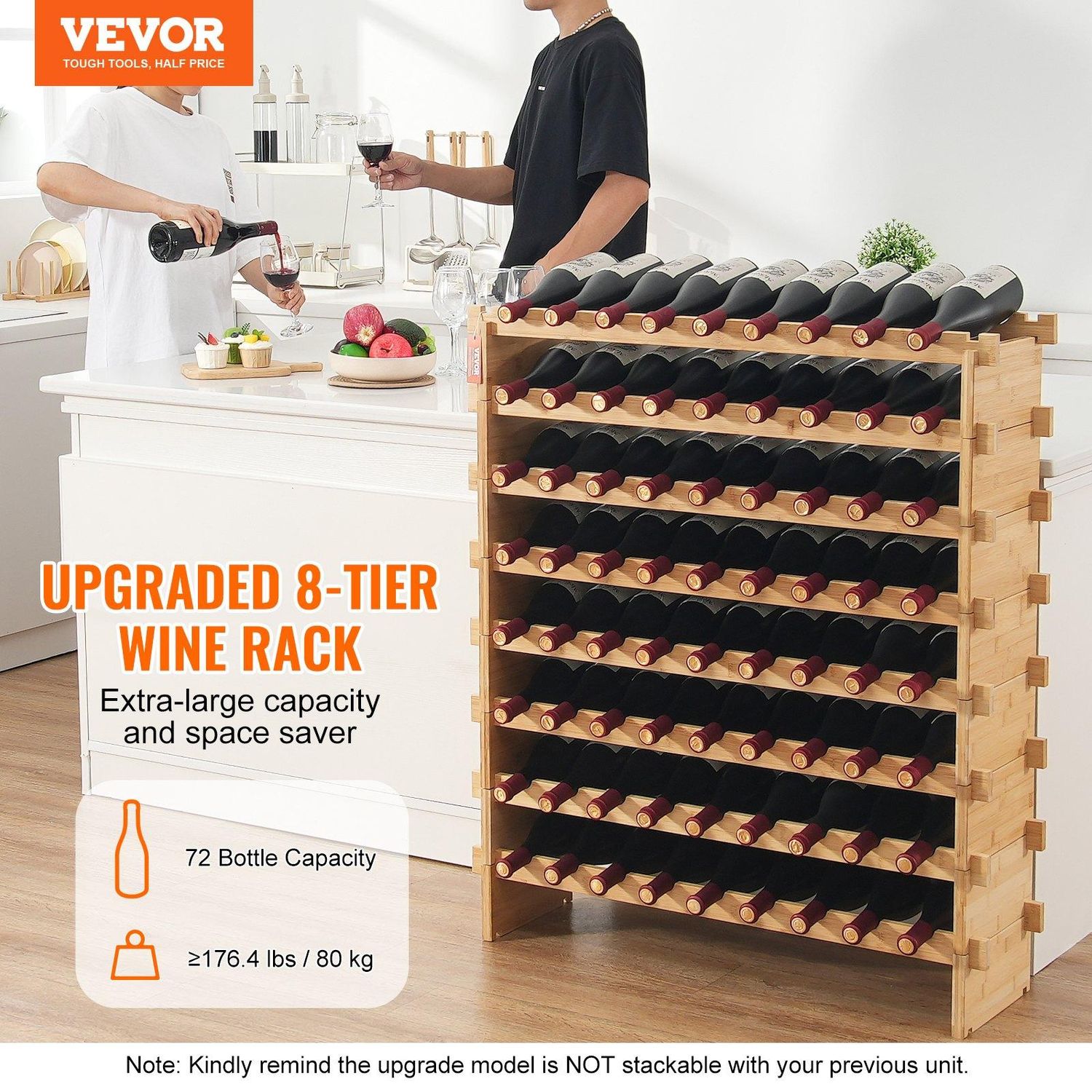 VEVOR 72 Bottle Upgrade Modular Wine Rack, Continuously Store Pinot Bottles