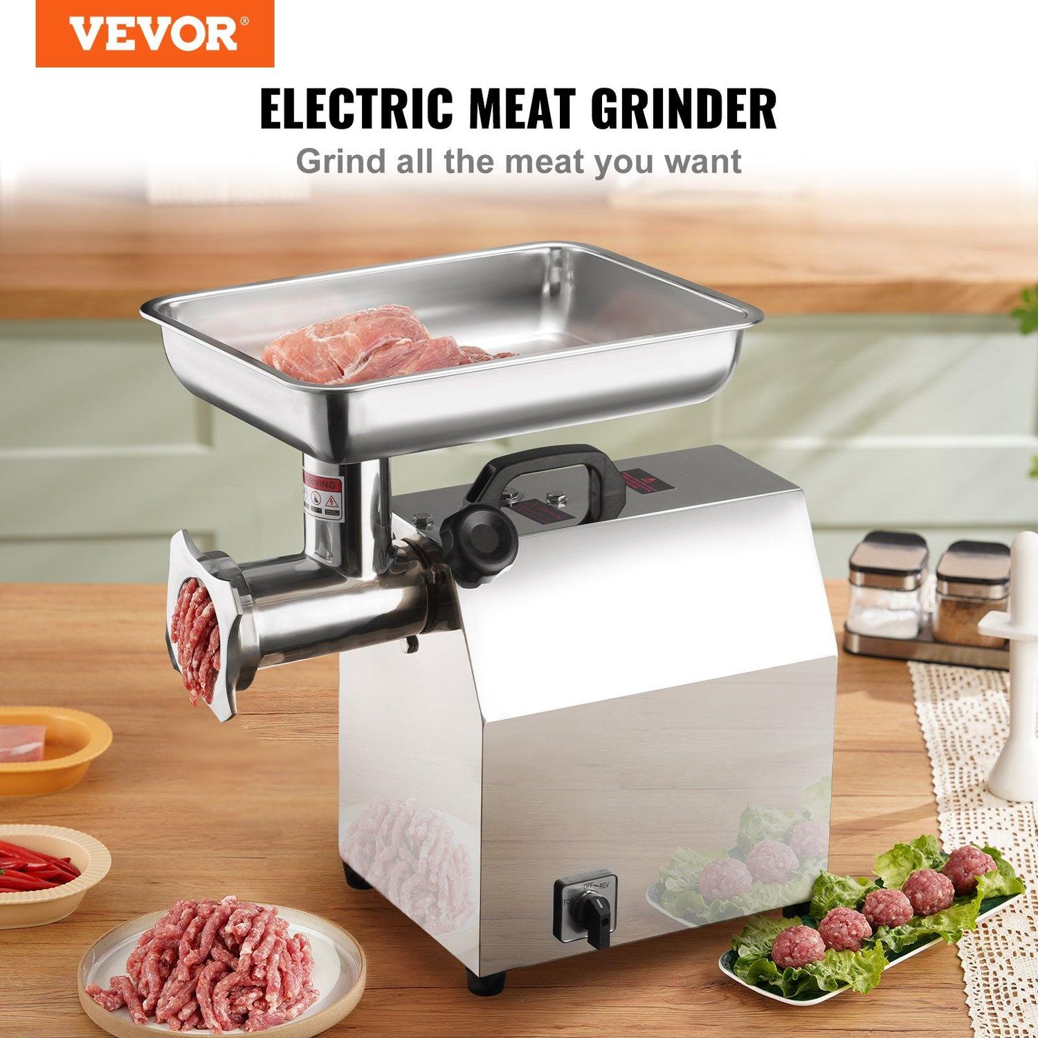 VEVOR Electric Meat Grinder, 794 Lb/H Capacity, 1100W (4600W MAX) Industrial
