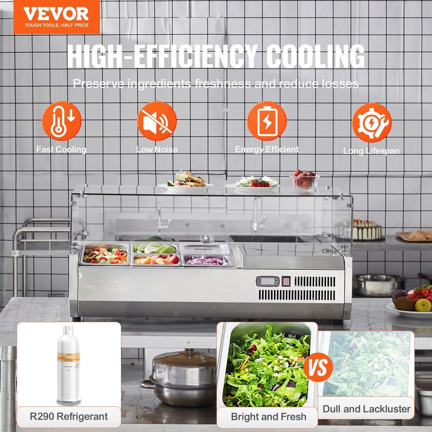 VEVOR Refrigerated Condiment Prep Station, 130 W Countertop Refrigerated