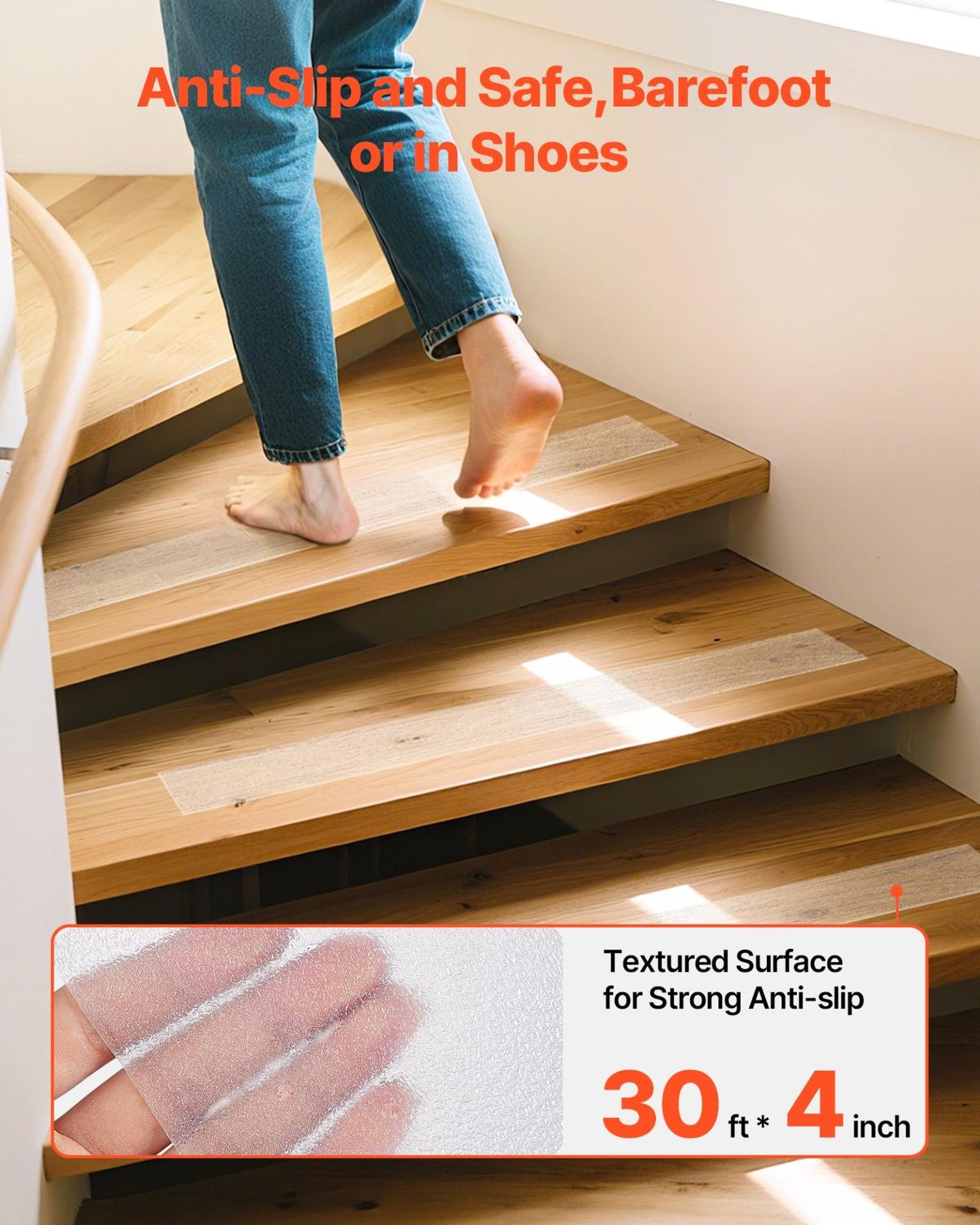 VEVOR Anti-Slip Tape, 30 FT x 4 inch Transparent Non-Slip Grip Tape for Indoor &amp;, Tape: Transparent Anti-Slip Tape