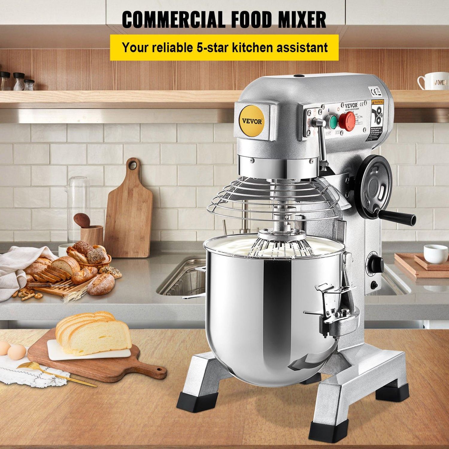 VEVOR Commercial Food Mixer, 15Qt Commercial Mixer with Timing Function, 500W