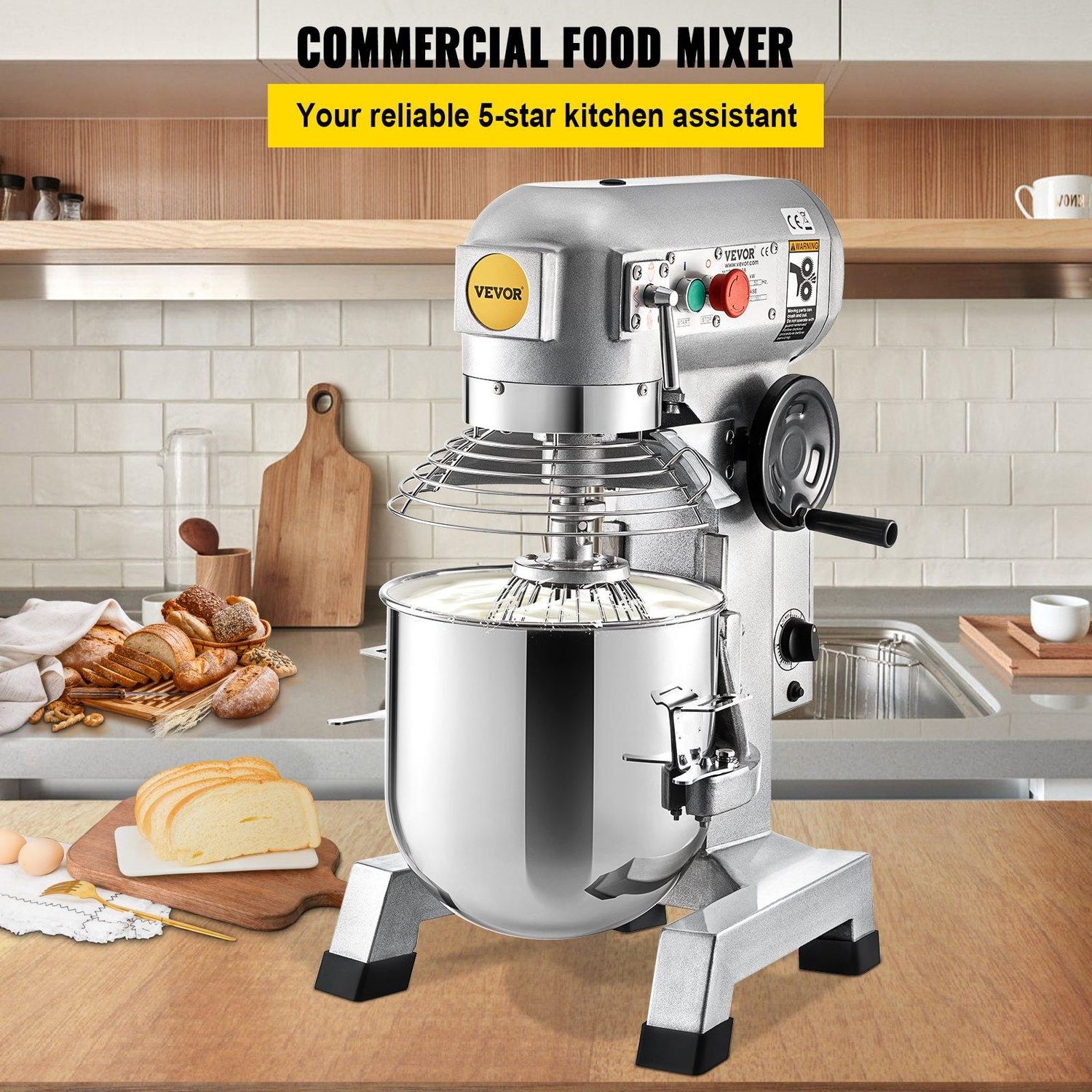 VEVOR Commercial Food Mixer, 20Qt Commercial Mixer with Timing Function, 750W