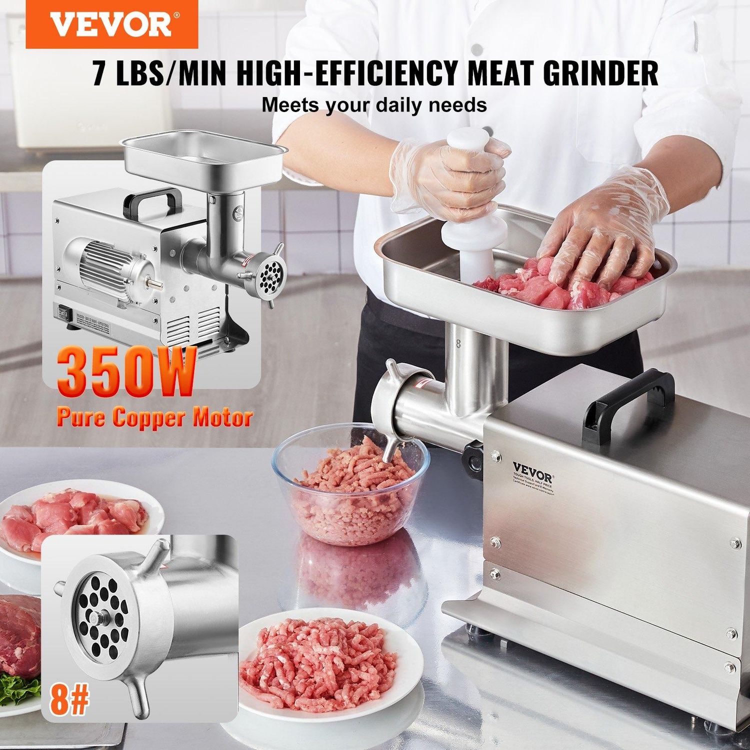 VEVOR Meat Grinder, 7 Lbs/Min Capacity Electric Meat Grinders with Blade