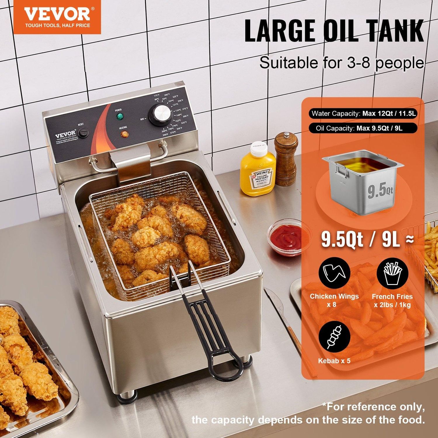 VEVOR Commercial Deep Fryer, 1750W Electric Countertop Fryer with Basket