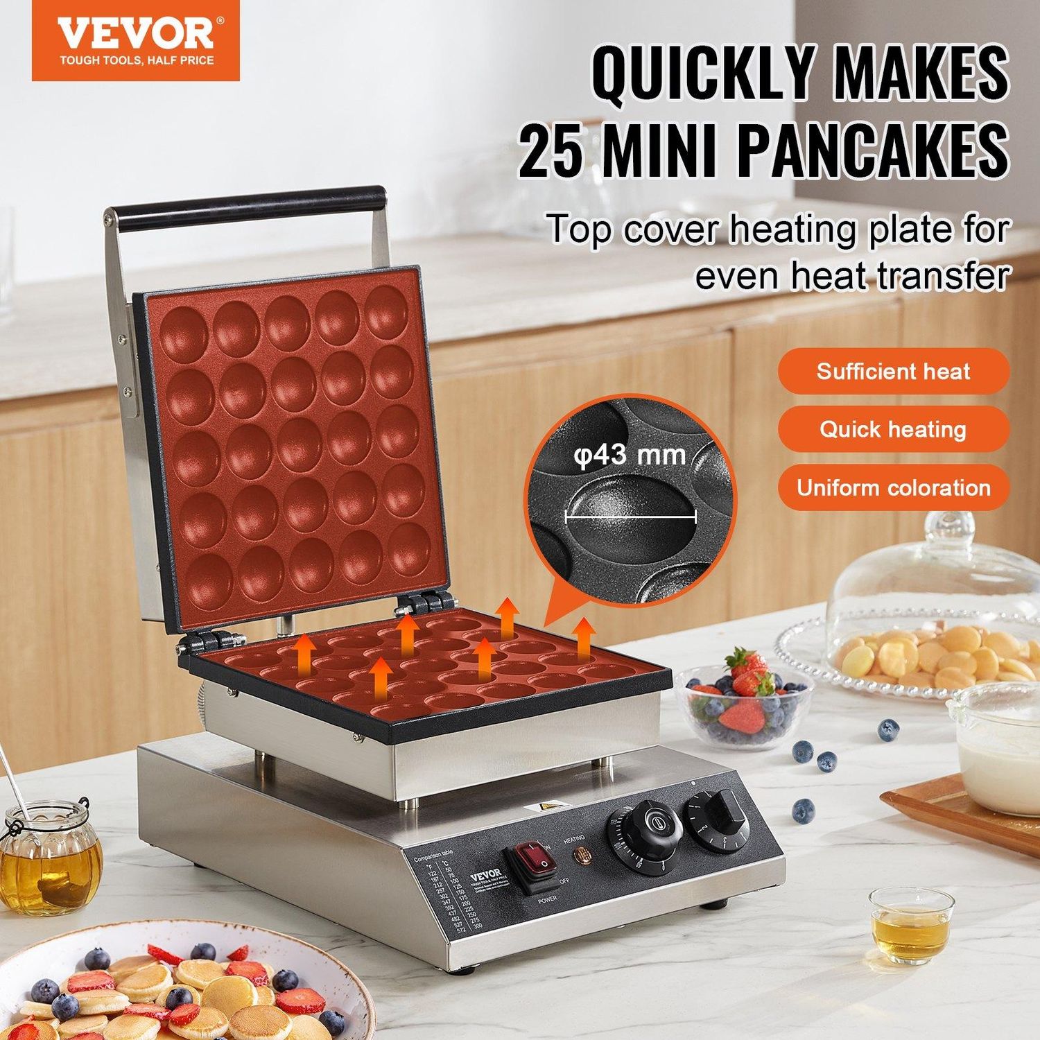 VEVOR Mini Dutch Pancake Maker, 25PCS 43mm Diameter Dorayaki Baker Machine