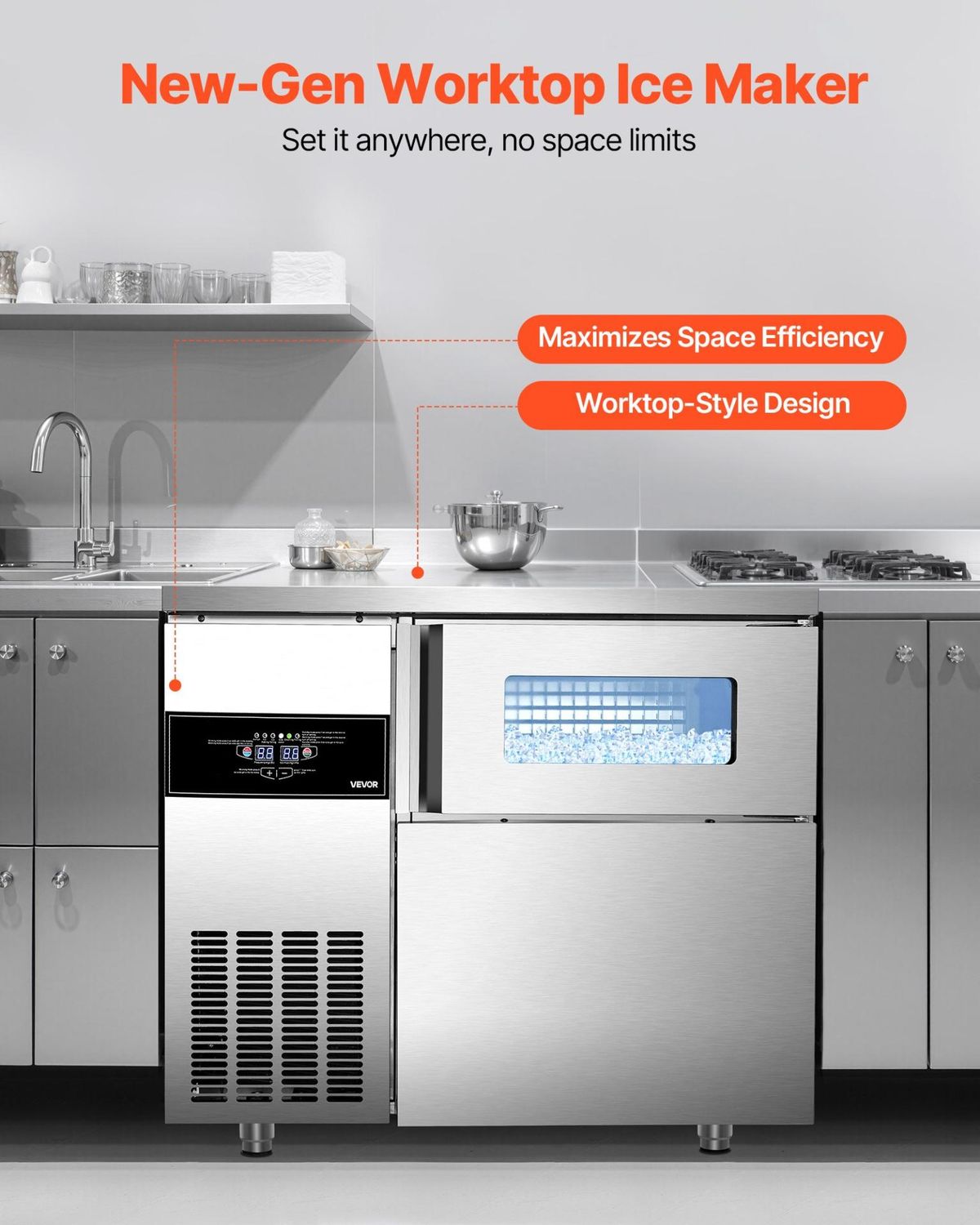 VEVOR Commercial Ice Maker Machine, 220 lbs/24H Stainless Steel Ice Machine with