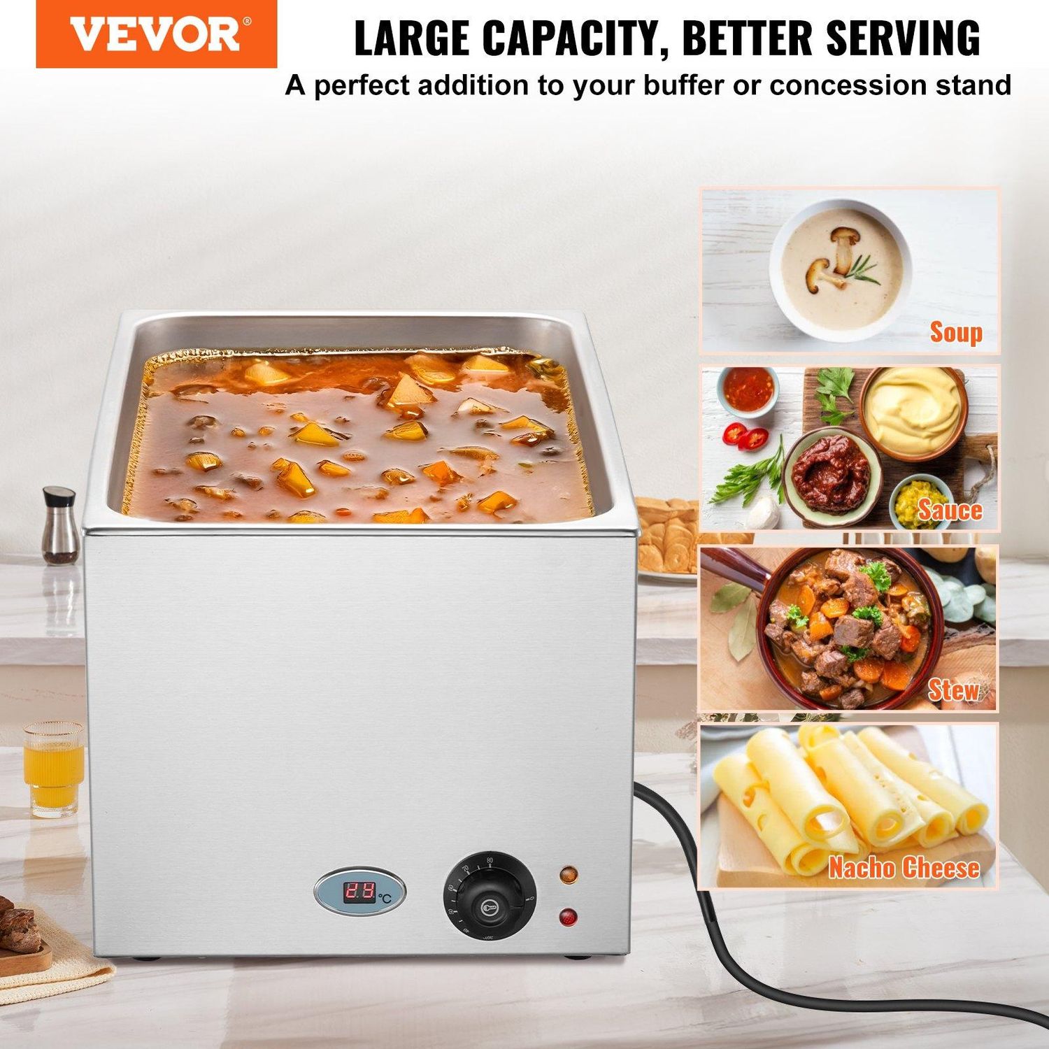 VEVOR Commercial Food Warmer 19QT Bain Marie 1200W Electric Buffet Warmer Steam
