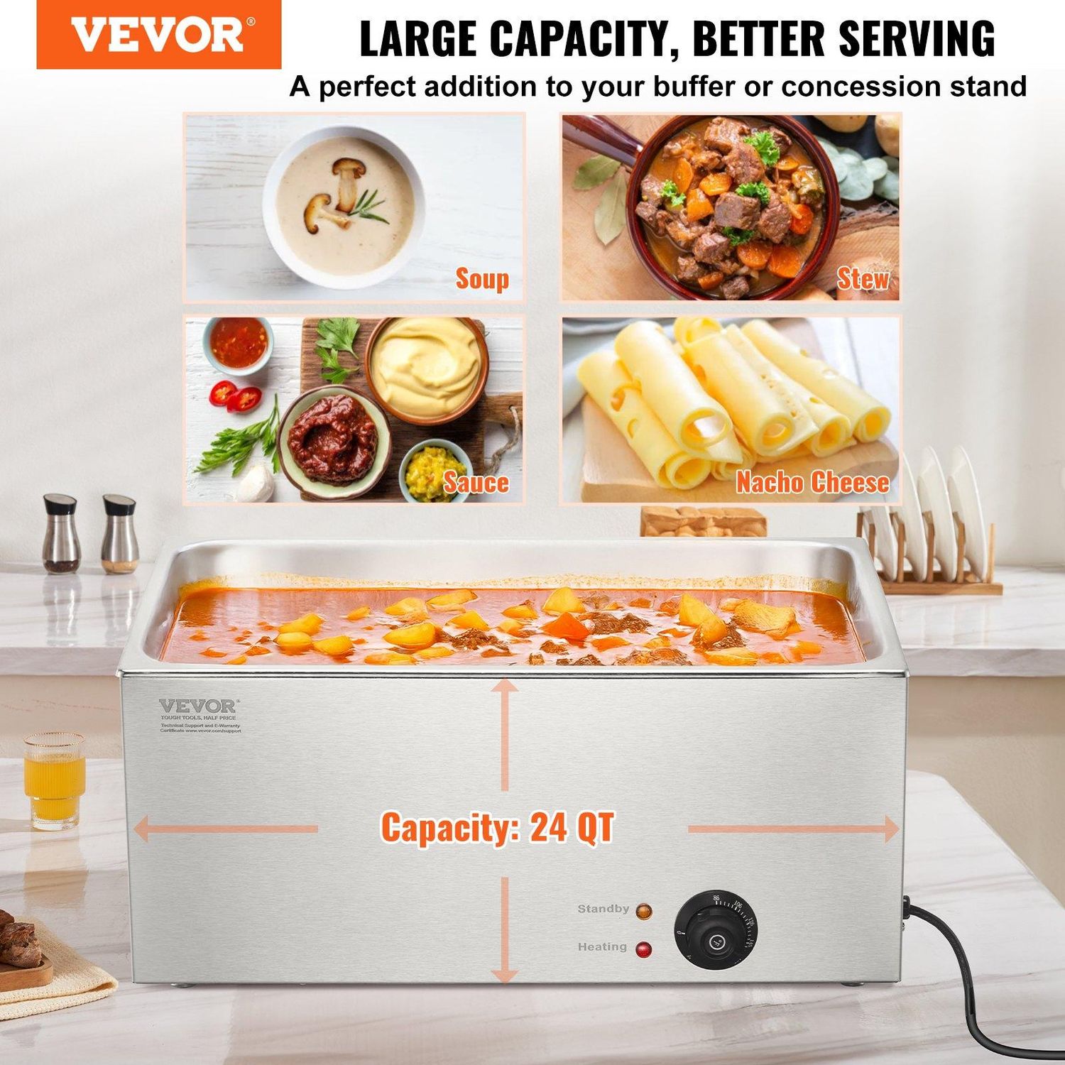 VEVOR Commercial Food Warmer 19QT Bain Marie 1200W Electric Buffet Warmer Steam