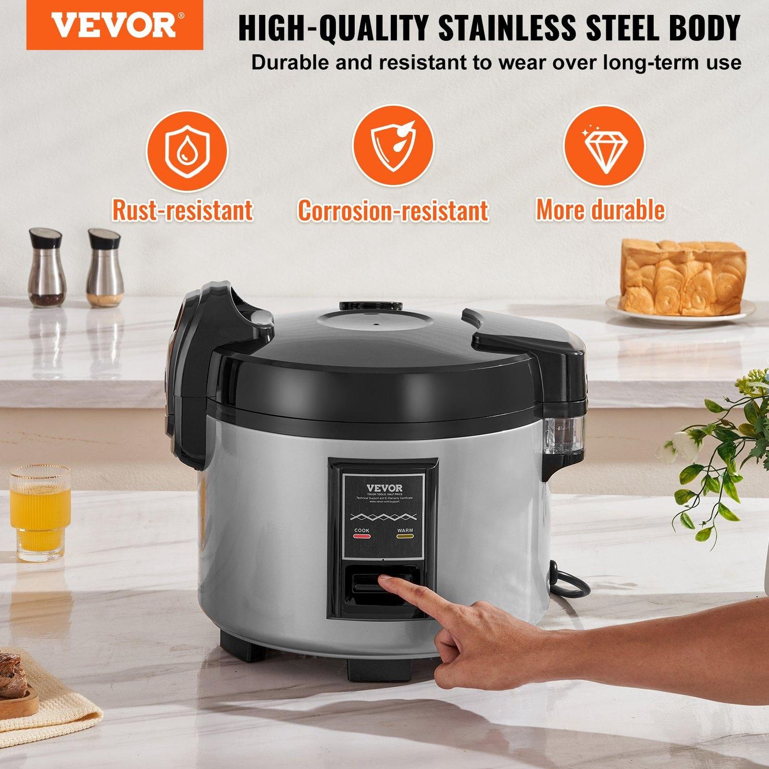 VEVOR Commercial Rice Cooker 70-Cup Non-Stick Pot 15L 12H Keep Warm Restaurant, Capacity: 15 L