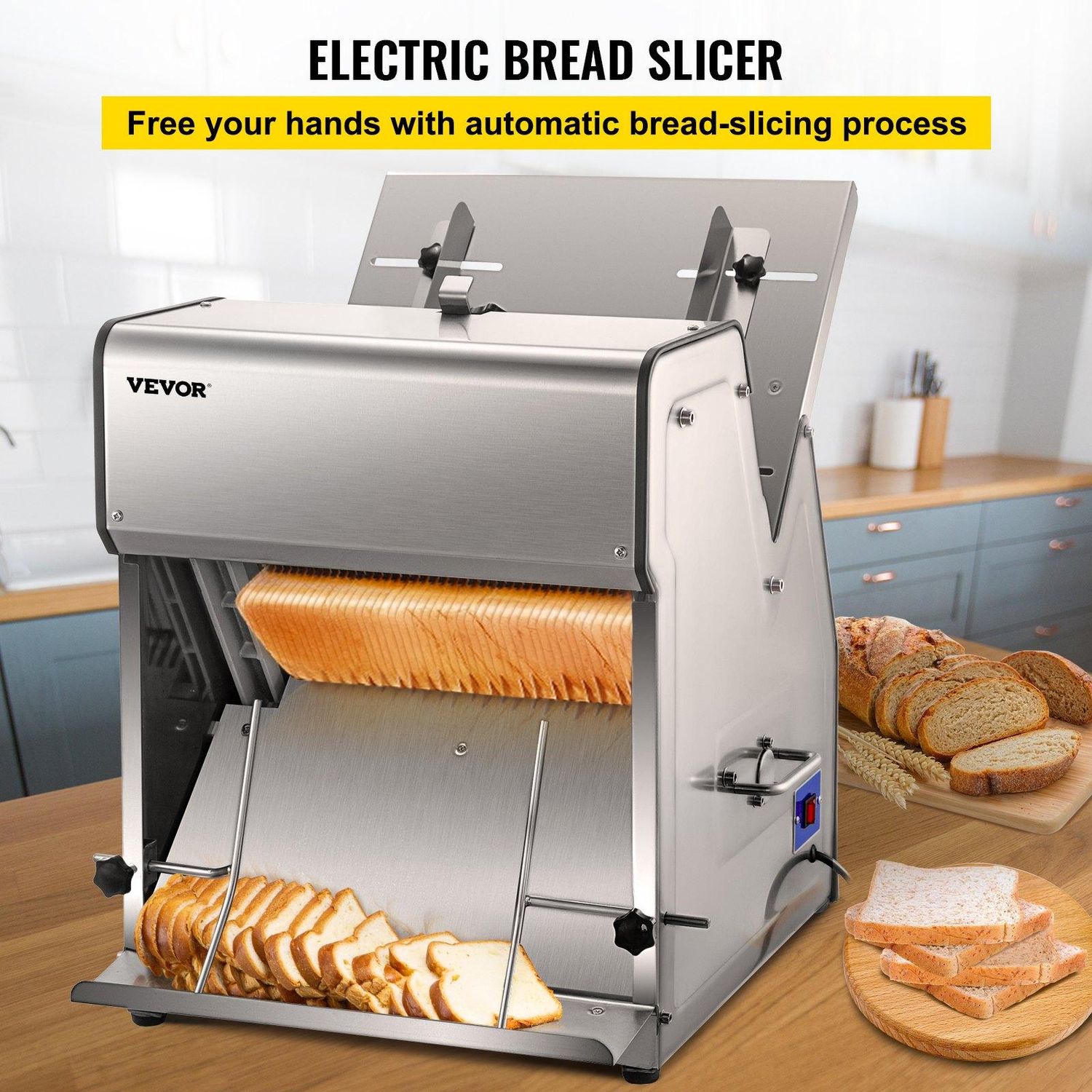 VEVOR Commercial Toast Bread Slicer, 12mm Thickness Electric Bread Cutting