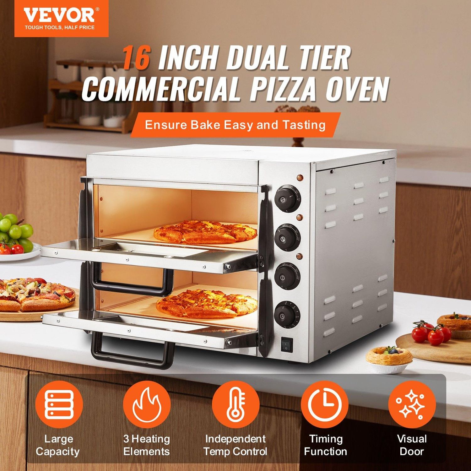 VEVOR Commercial Countertop Pizza Oven Electric Pizza Oven for 16&quot; Pizza Indoor