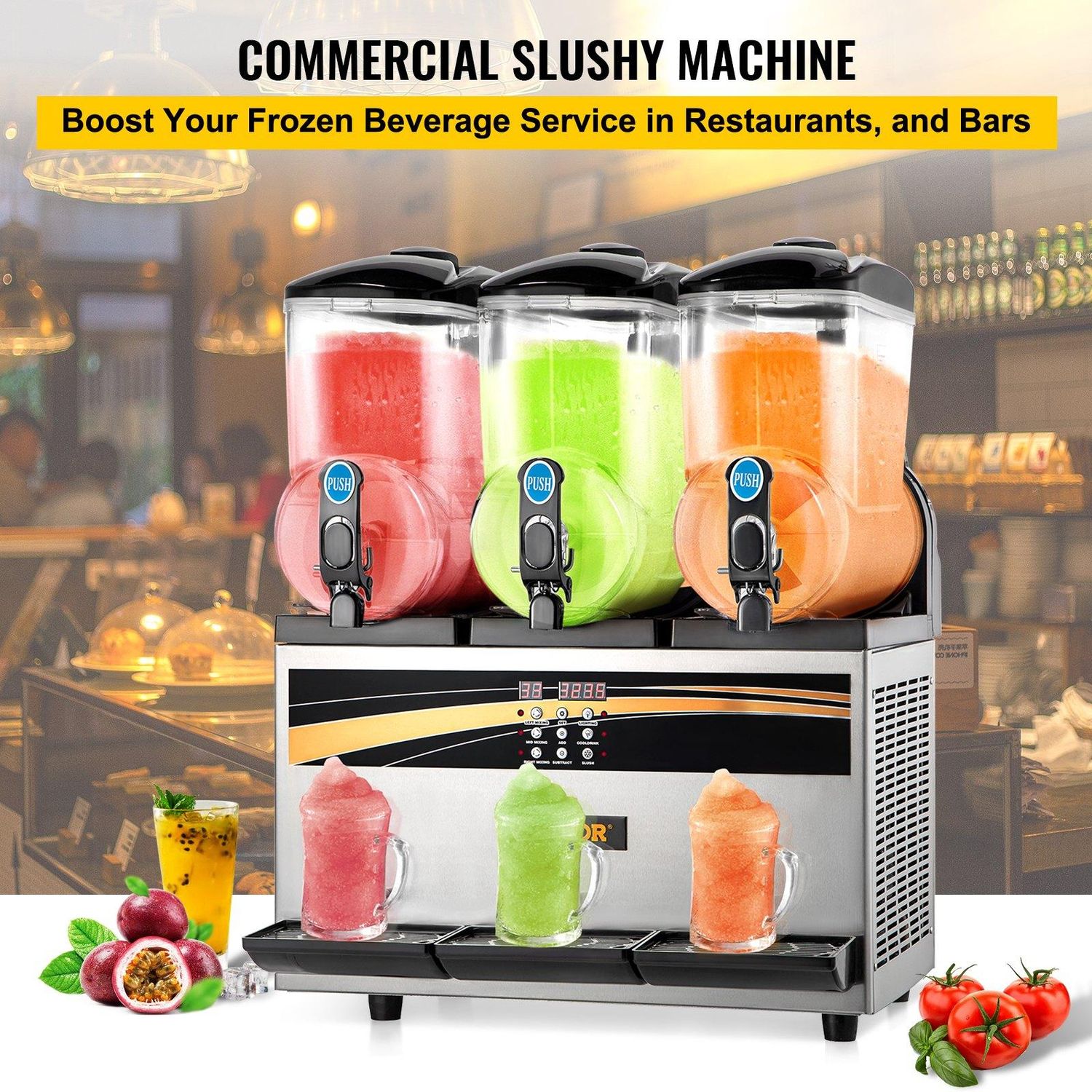 VEVOR Commercial Slushy Machine, 3x15L Tank Commercial Margarita Maker, 1200W
