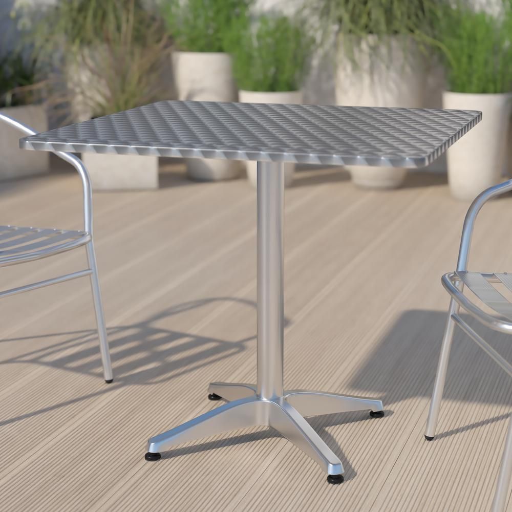 Silver Metal Indoor-Outdoor Restaurant Stack Chair with Metal Triple Slat Back