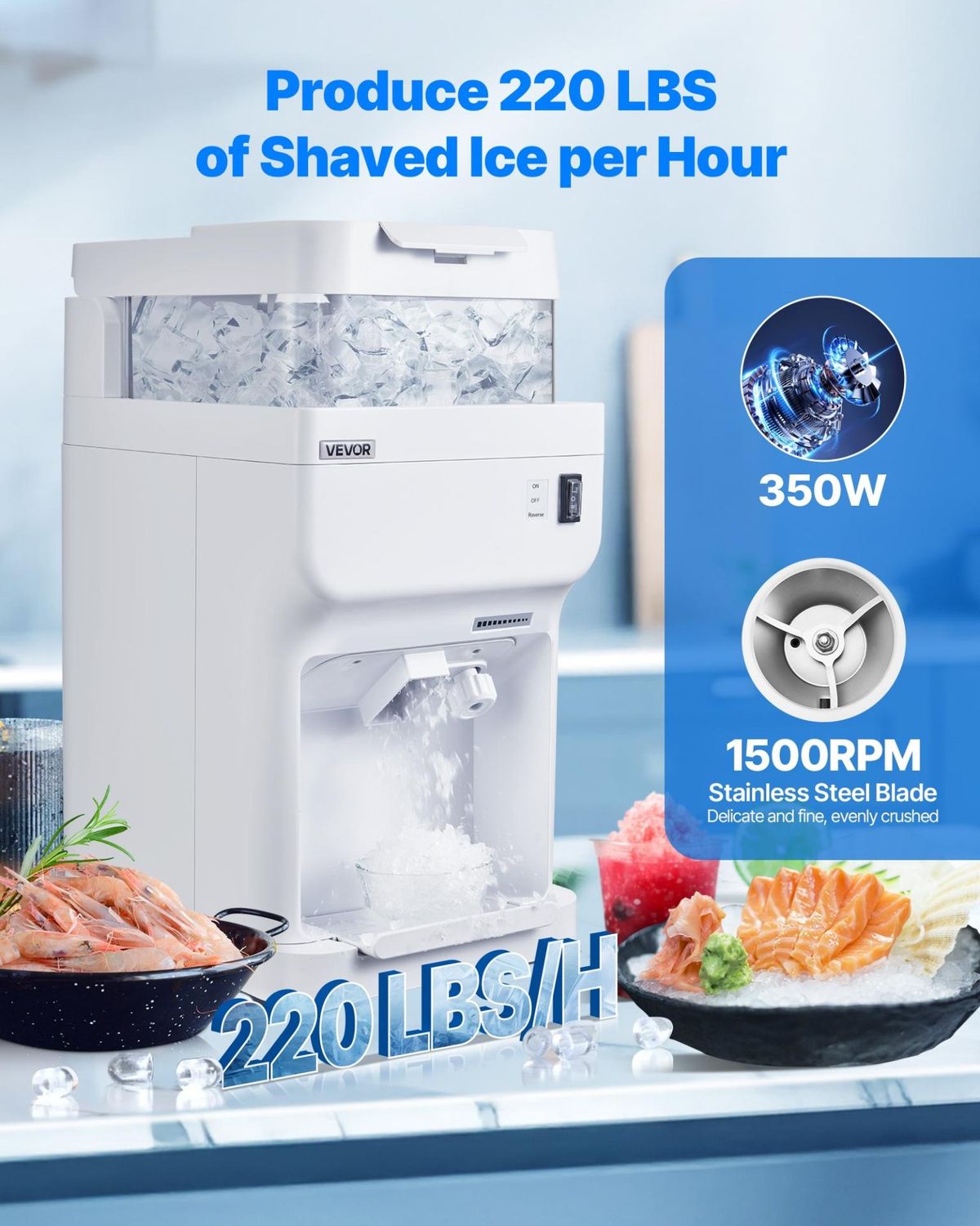 VEVOR Commercial Ice Shaver Crusher, 220lbs Per Hour Electric Snow Cone Maker