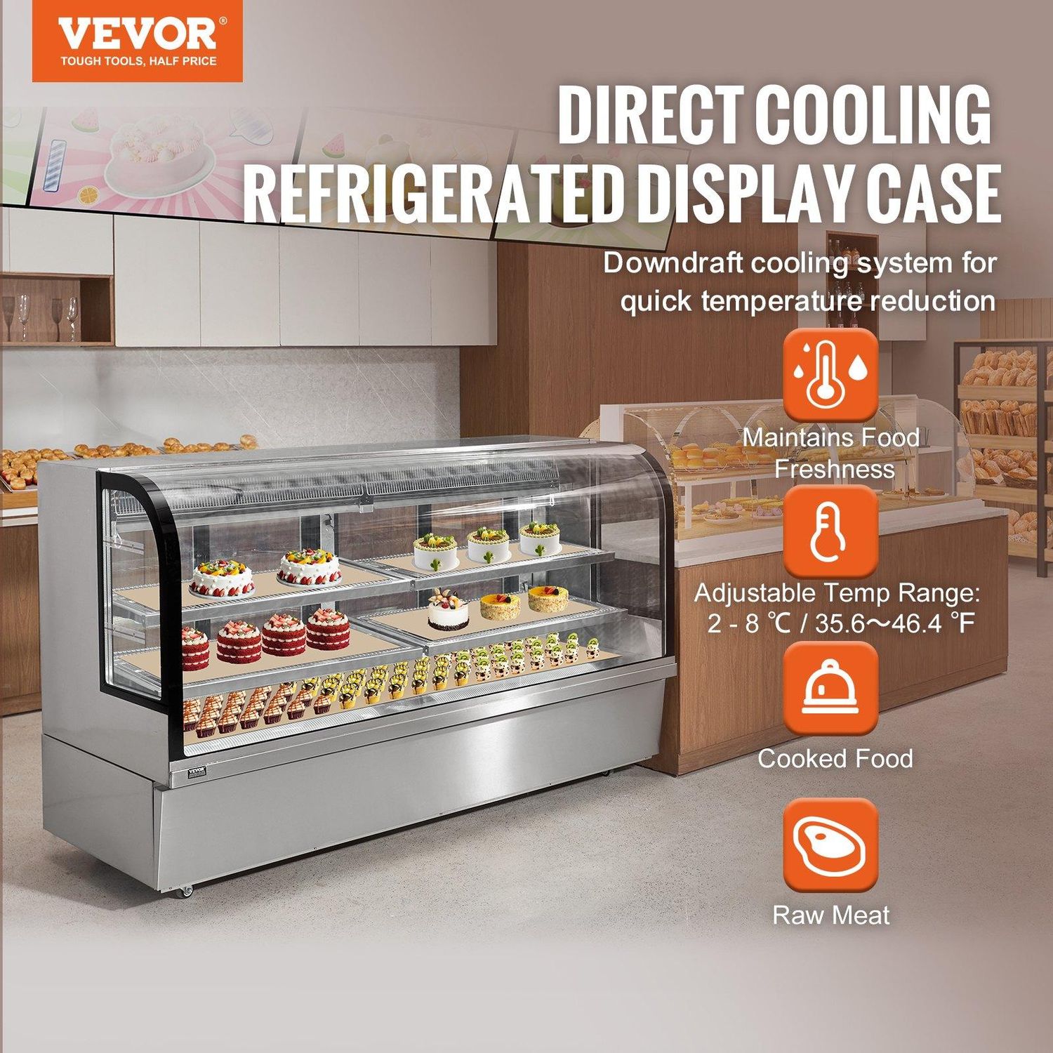 VEVOR Refrigerated Display Case, 32 Cu.Ft./901L Large Pastry Display Case