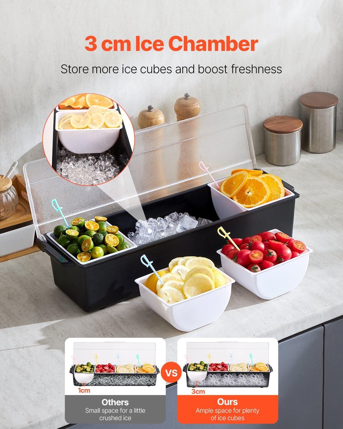 VEVOR Chilled Condiment Server, 4 Compartment Ice Cooled Condiment Serving