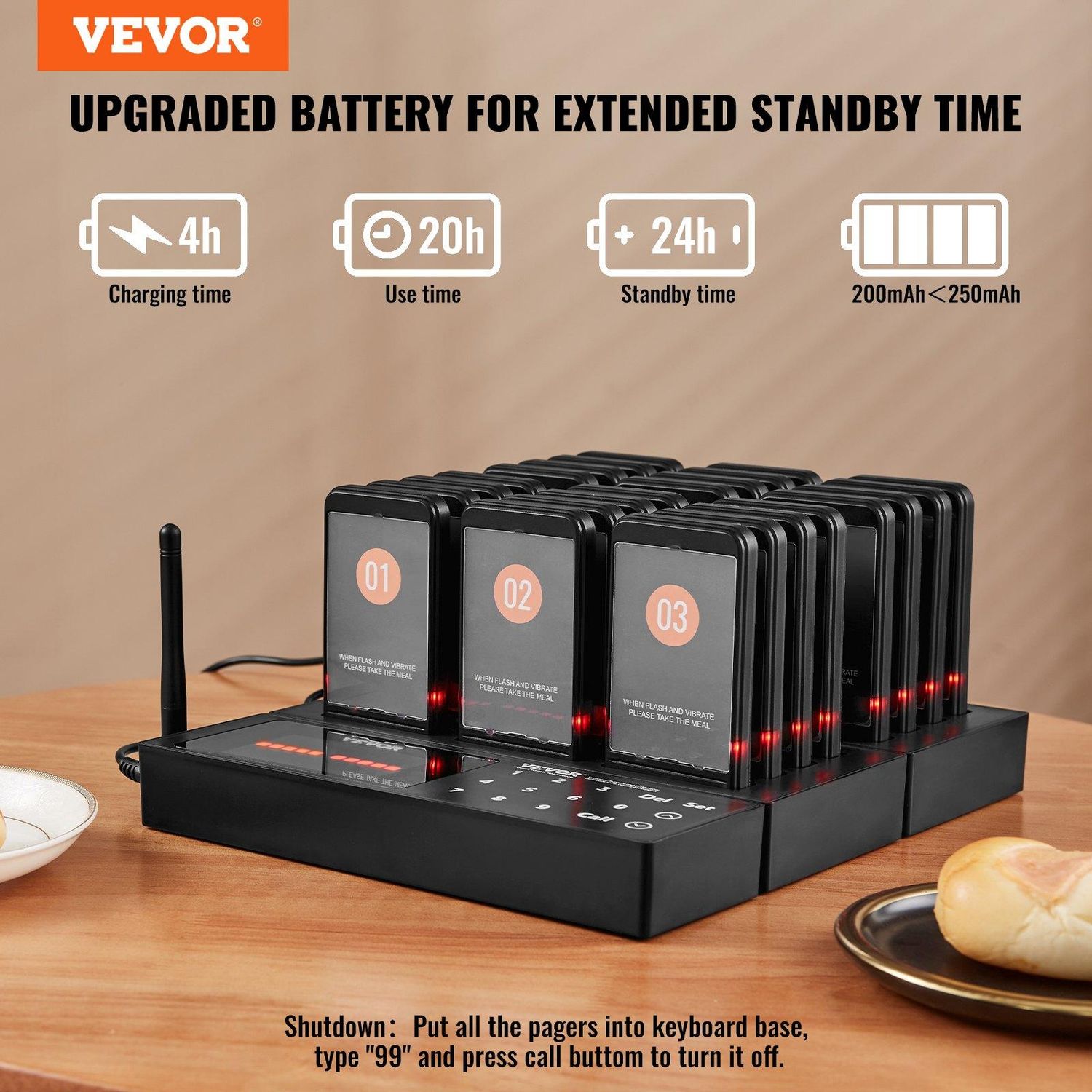 VEVOR Restaurant Pager System, Wireless 400m Long Range Lineup Waiting Queue