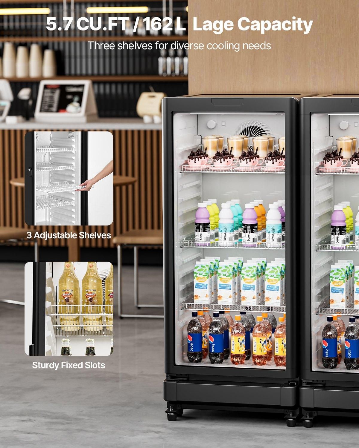 VEVOR Commercial Merchandiser Refrigerator, 5.7 CU.FT Glass Door Display