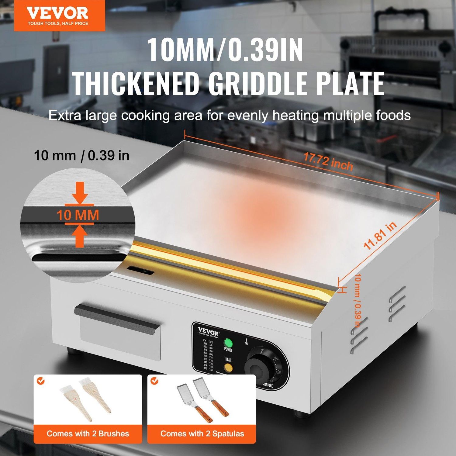 VEVOR Commercial Electric Griddle, 1700W Countertop Flat Top Grill, 122-572