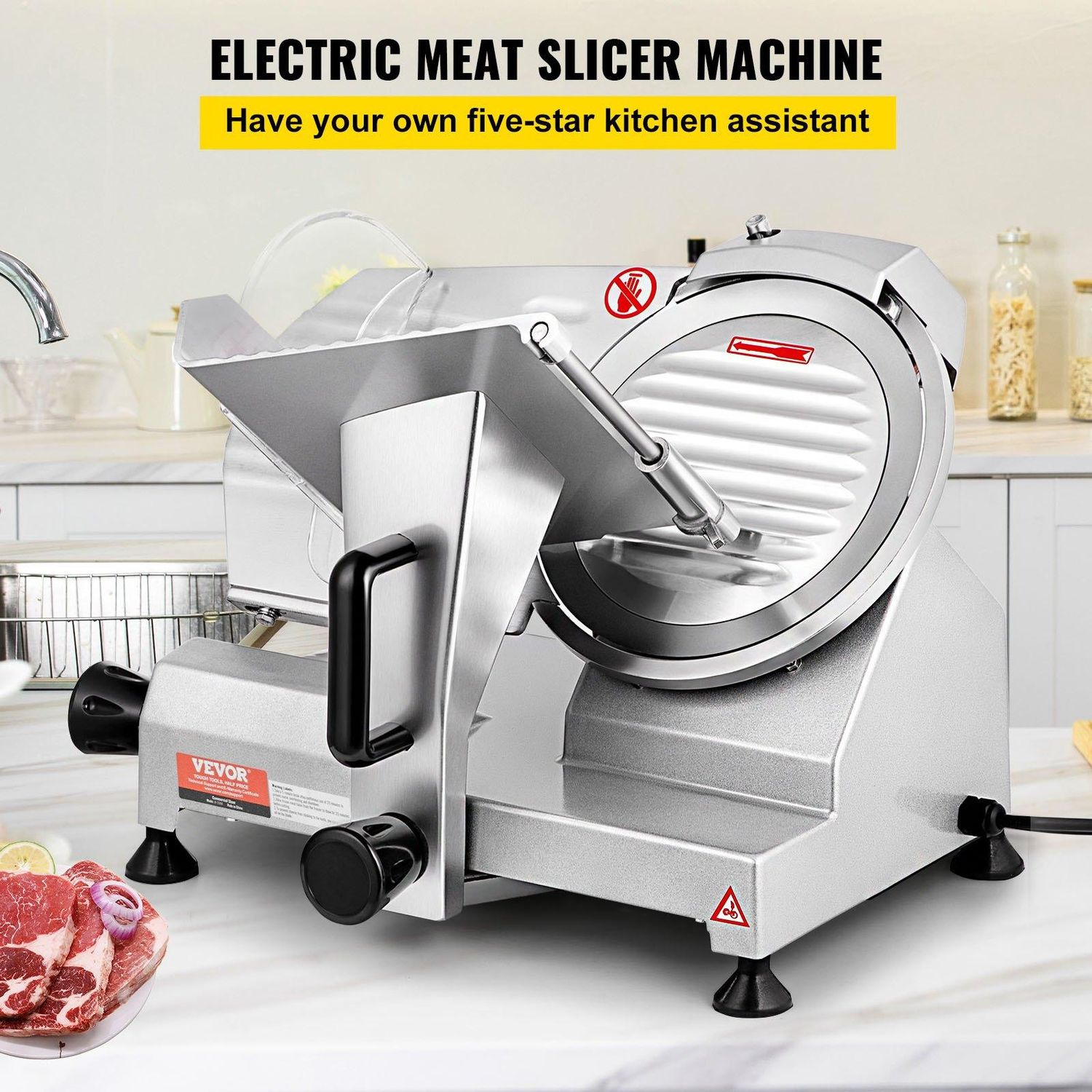 VEVOR Commercial Meat Slicer, 200W Electric Deli Food Slicer, 350-400RPM Meat