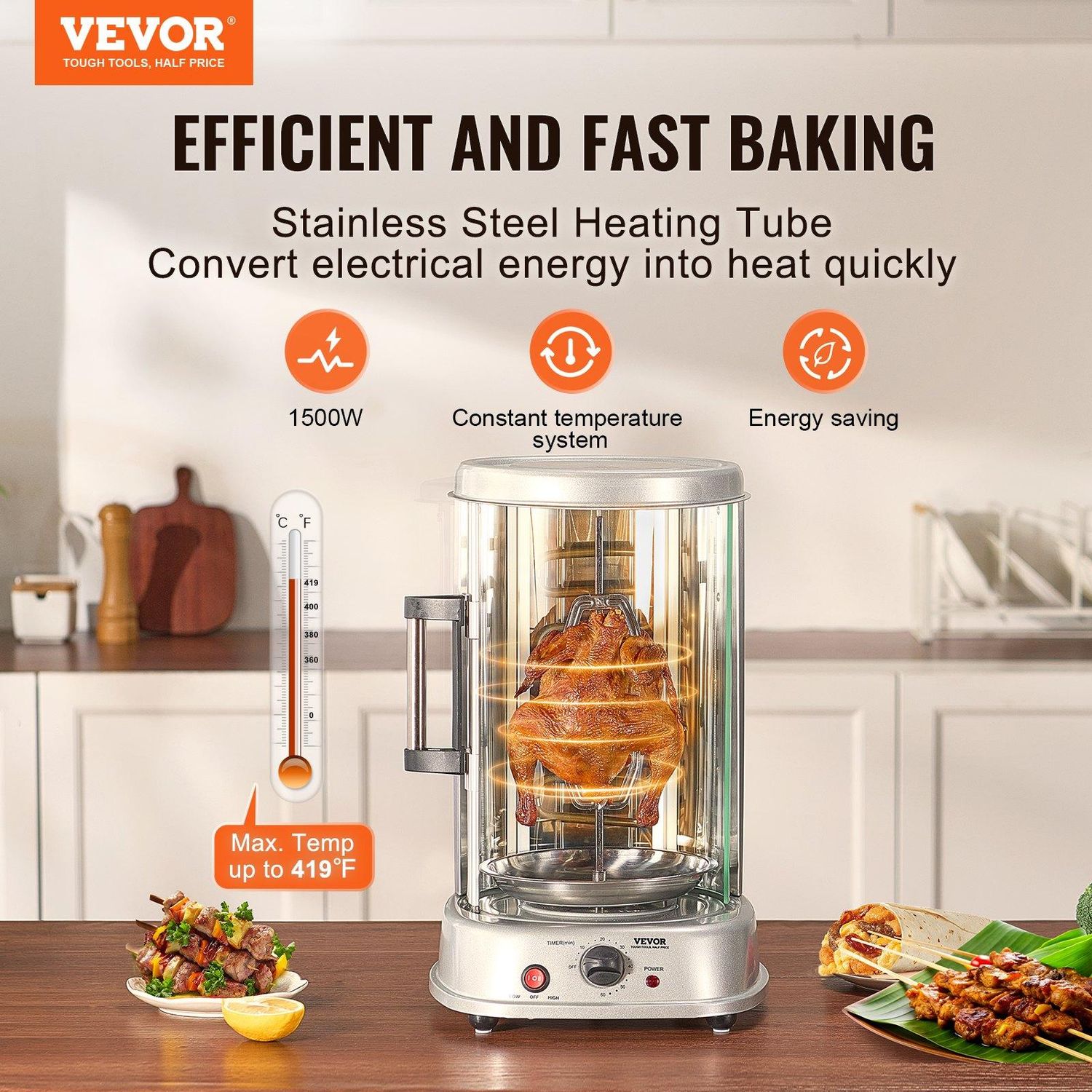 VEVOR Shawarma Grill Machine, Vertical Chicken Shawarma Cooker Machine, Capacity: 20 L