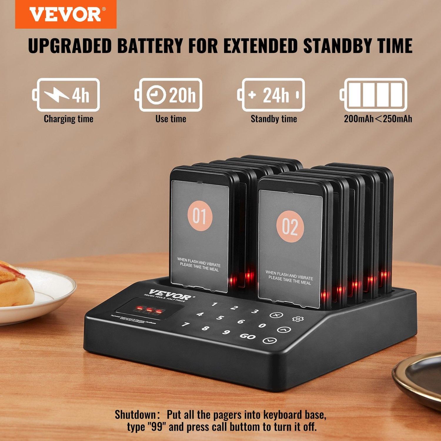 VEVOR Restaurant Pager System, Wireless 400m Long Range Lineup Waiting Queue, Quantity: 10 Handsets