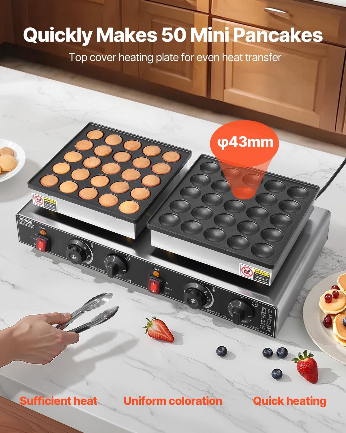 VEVOR 50PCS Mini Dutch Pancake Maker, Non-stick Stainless Steel Dorayaki Baker