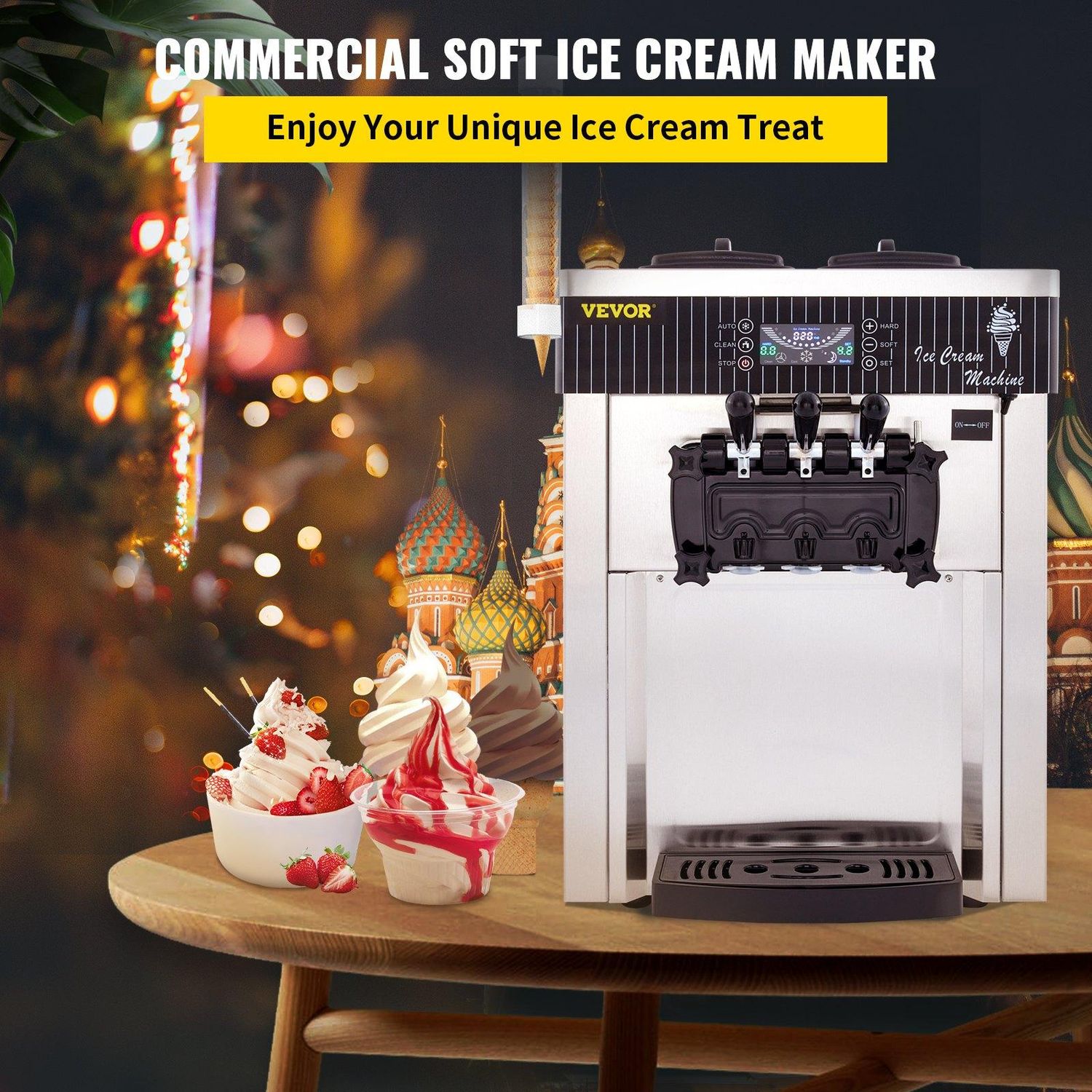 VEVOR Commercial Ice Cream Machine 5.3 to 7.4Gal per Hour Soft Serve with LED