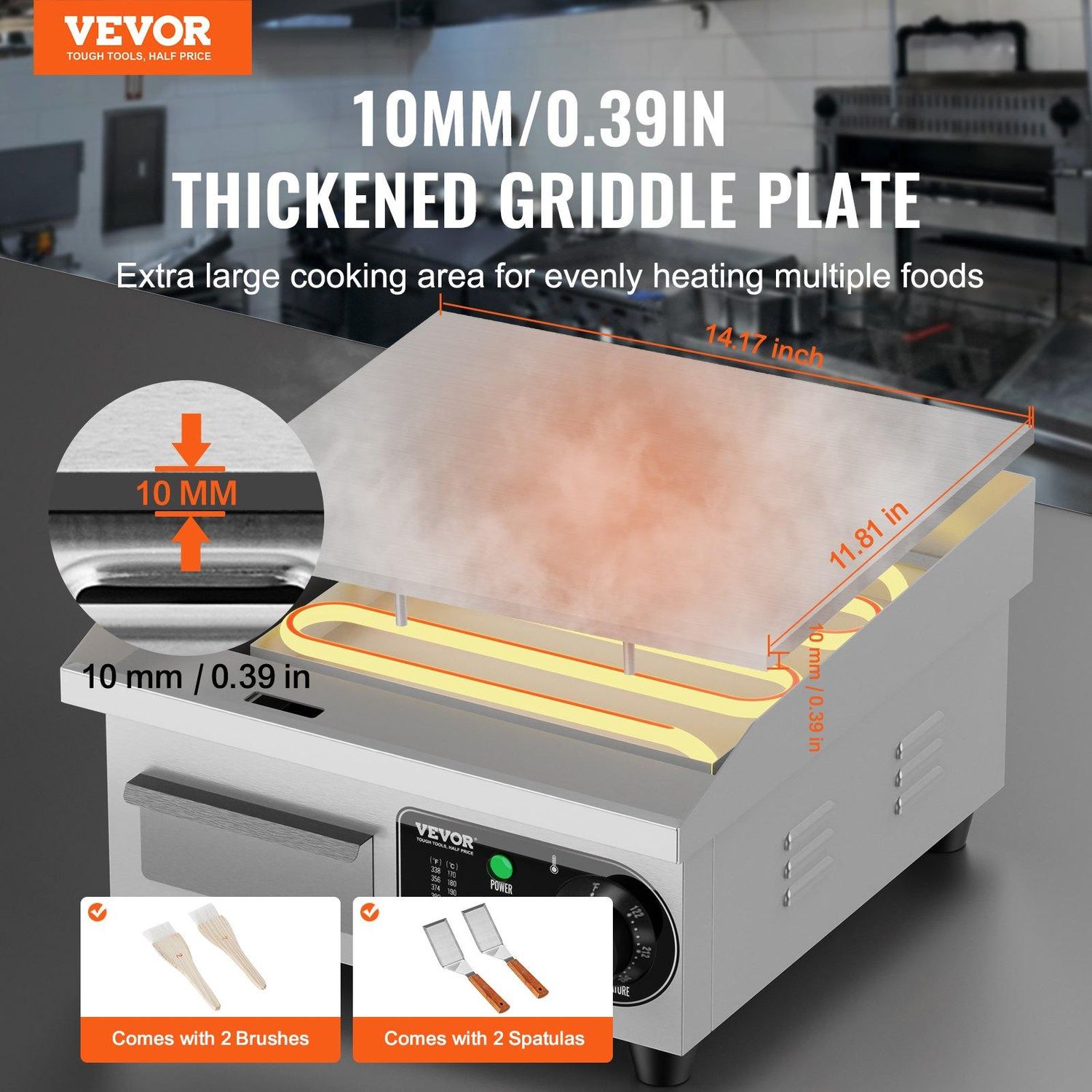 VEVOR Commercial Electric Griddle, 1700W Countertop Flat Top Grill, 122-572
